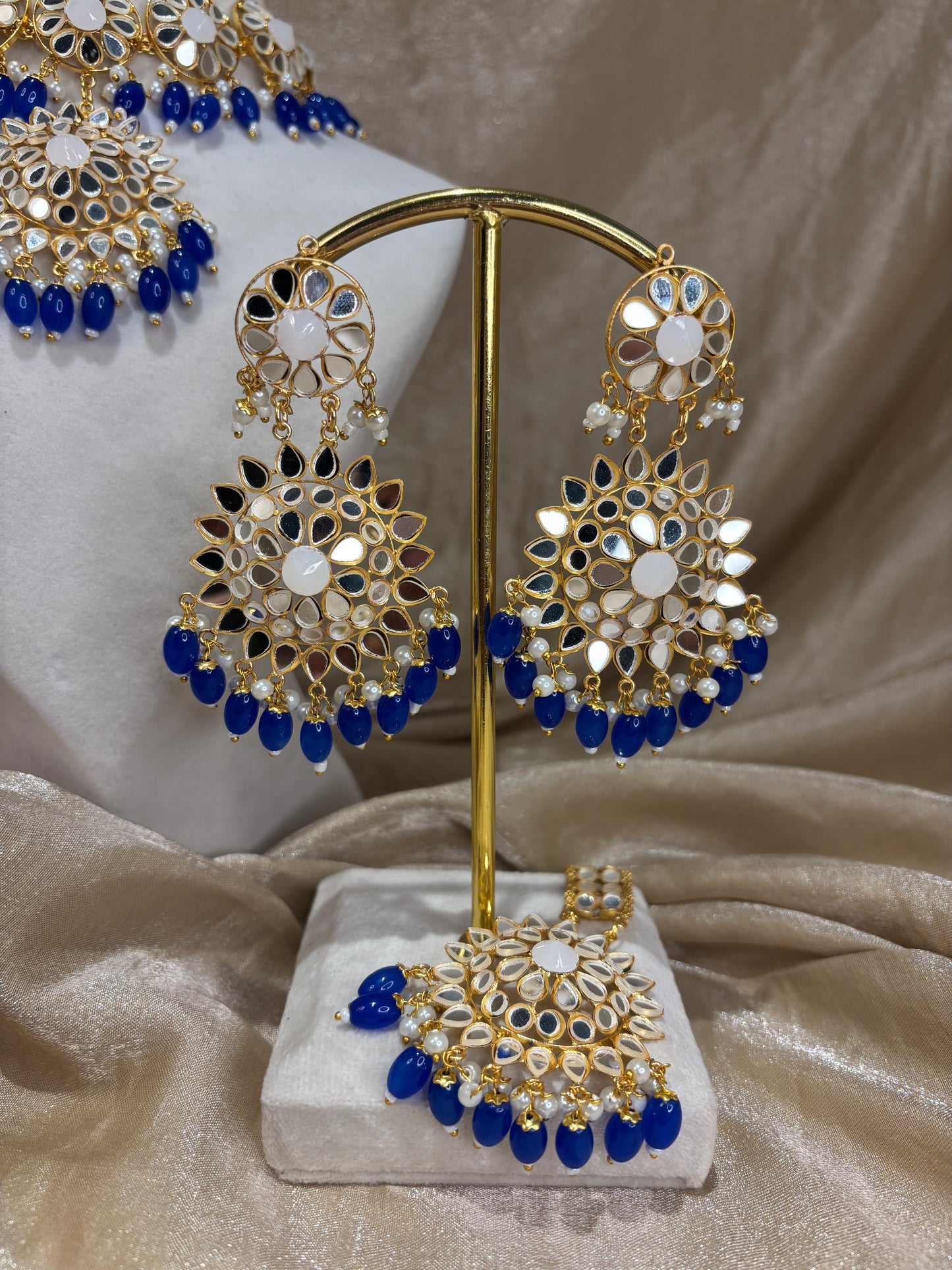 Royal blue mirror work choker set