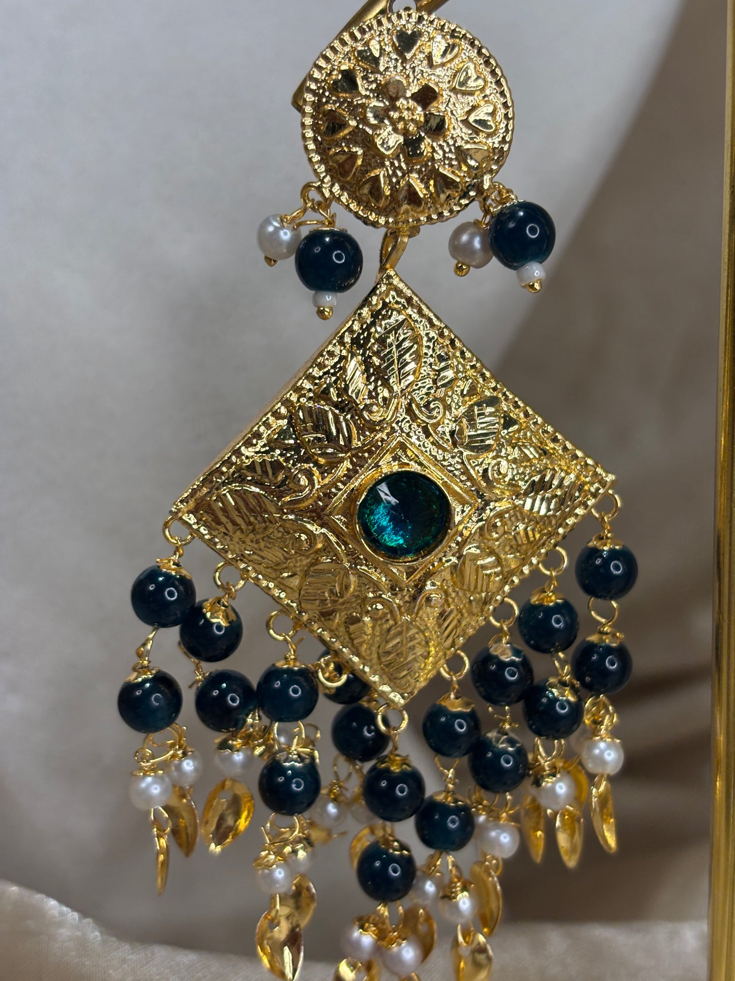 Green/dark teal jadau choker set