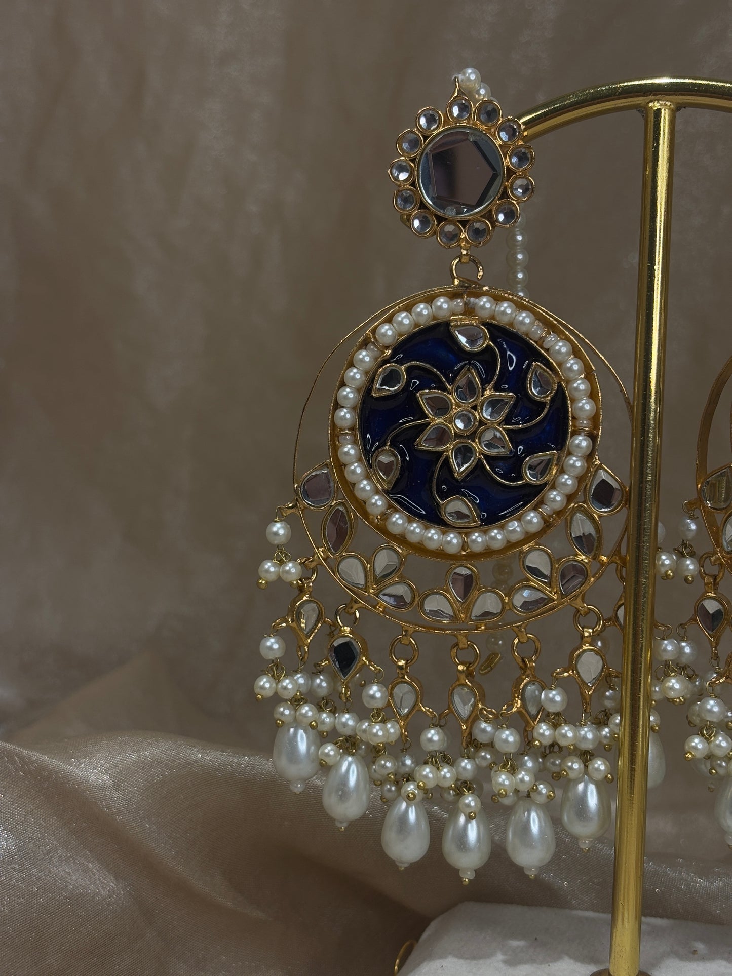 Navy blue farshi kundan earring/tikka set