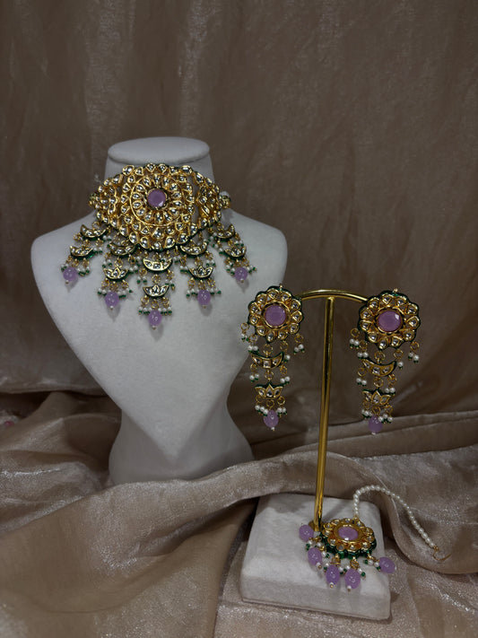 Lavender kundan choker set
