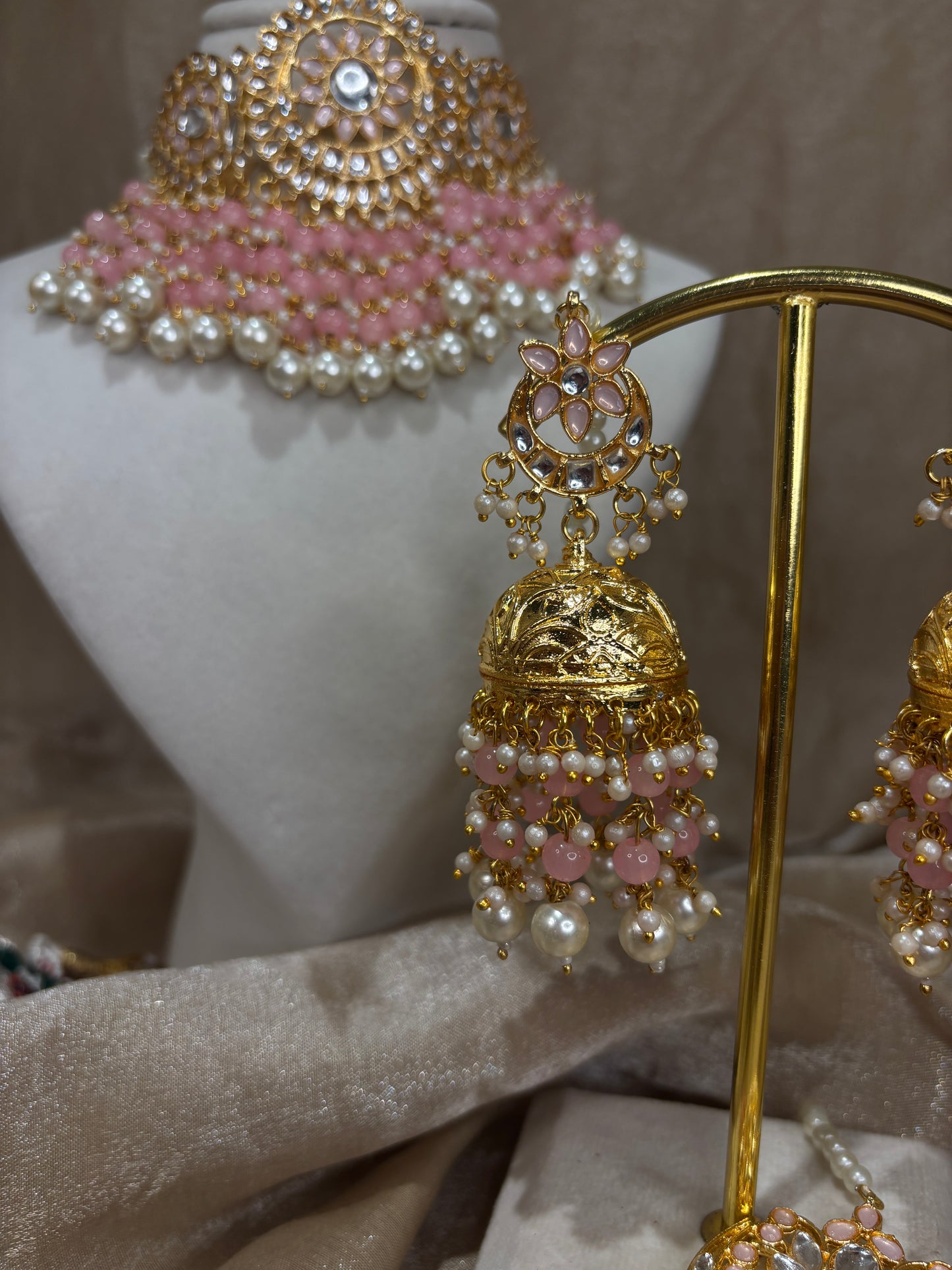 Pink kundan choker set