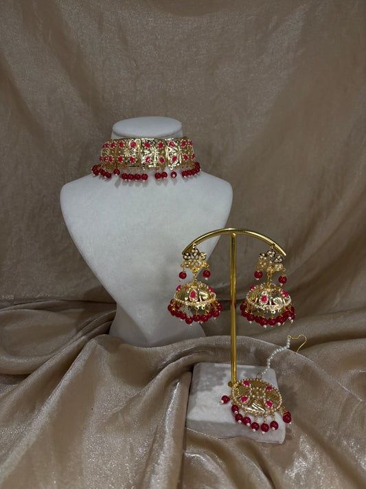 Hot pink jadau choker set