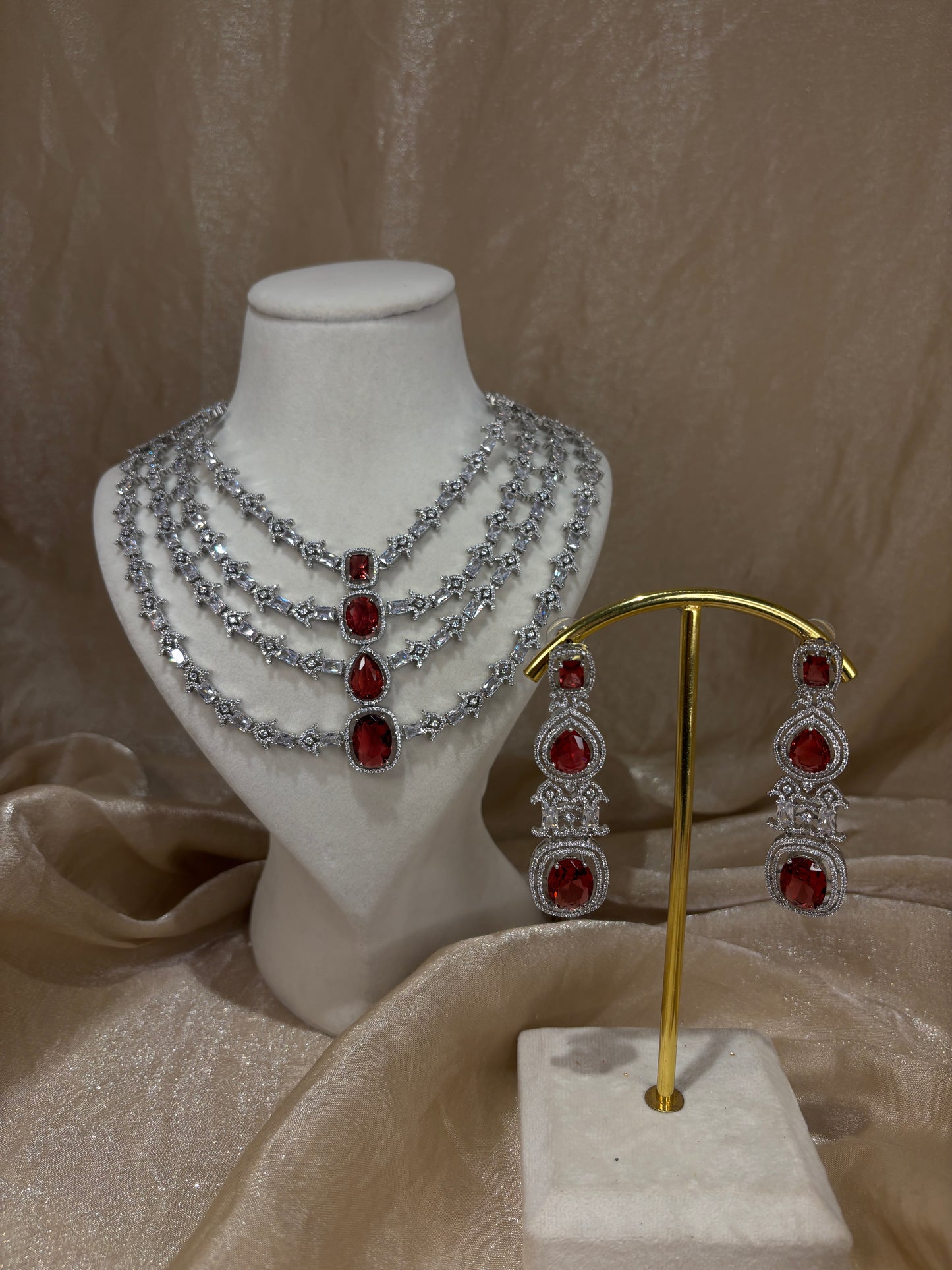 Red layered necklace set