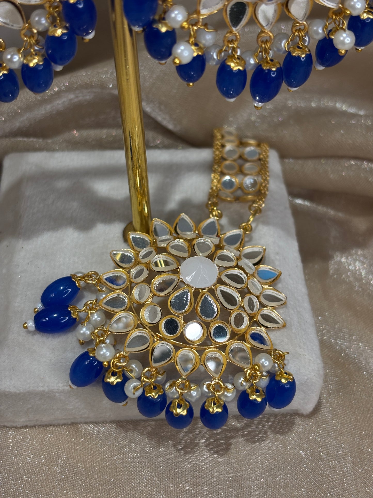 Royal blue mirror work choker set