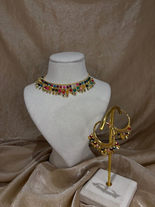 Small multi-colour jadau necklace set
