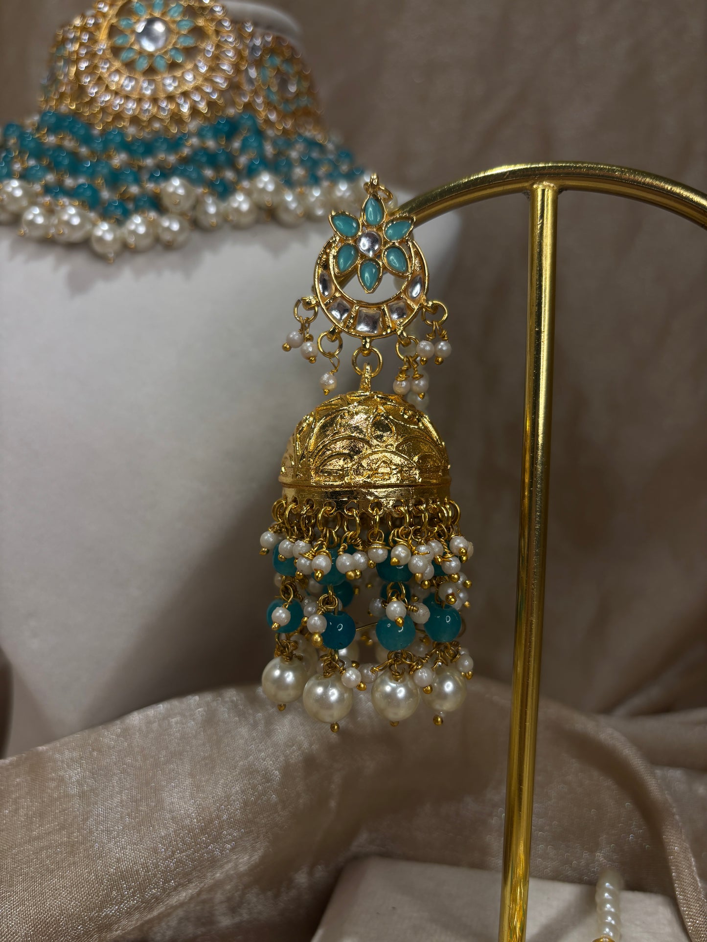 Sky blue kundan choker set
