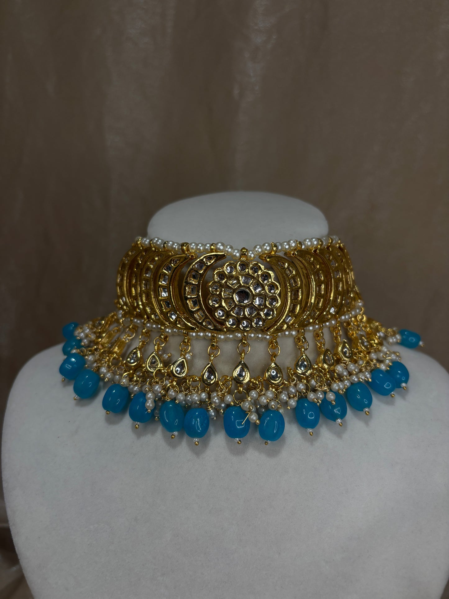 Sky blue kundan choker set