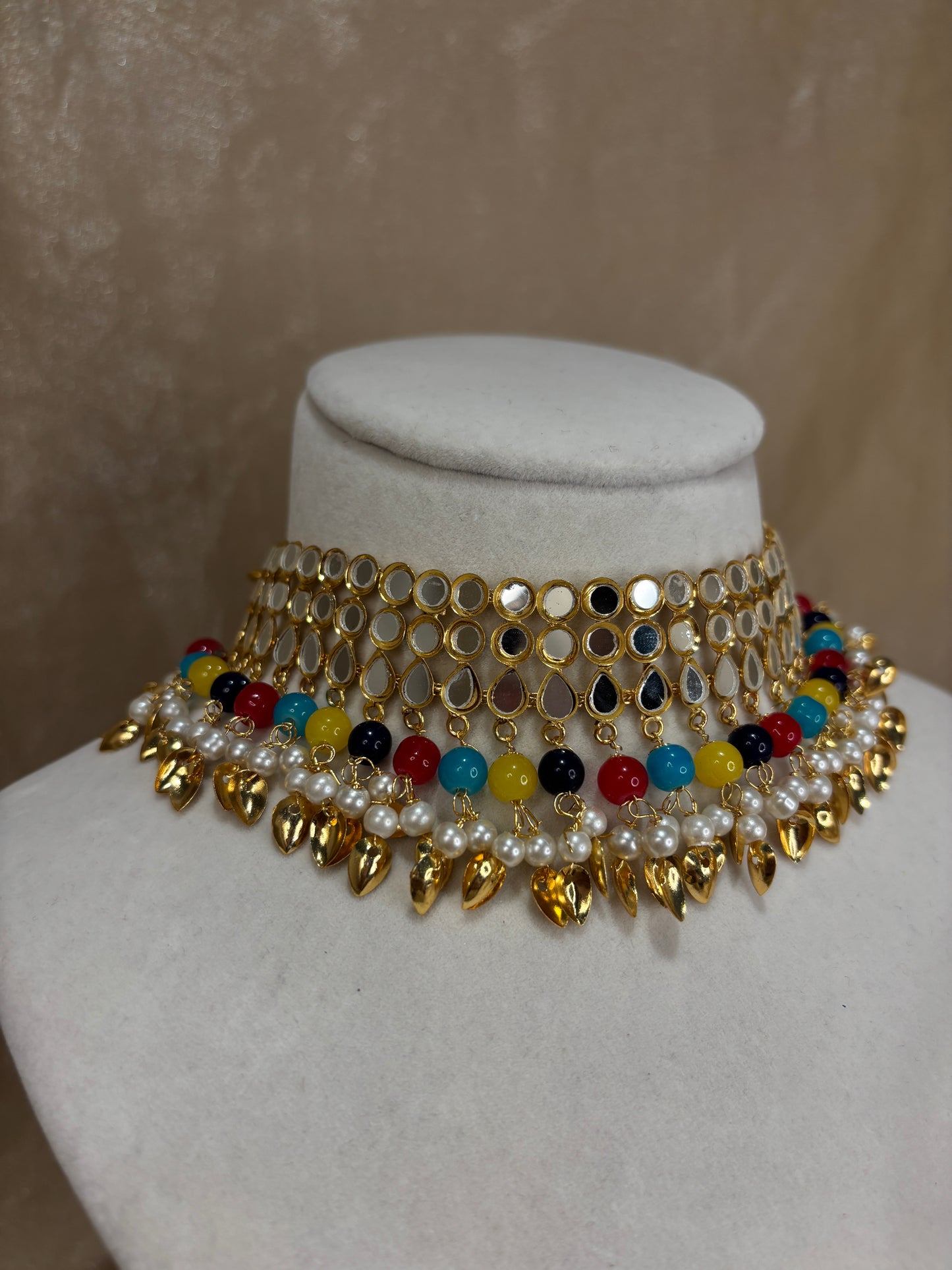 Multi-colour mirror work choker set