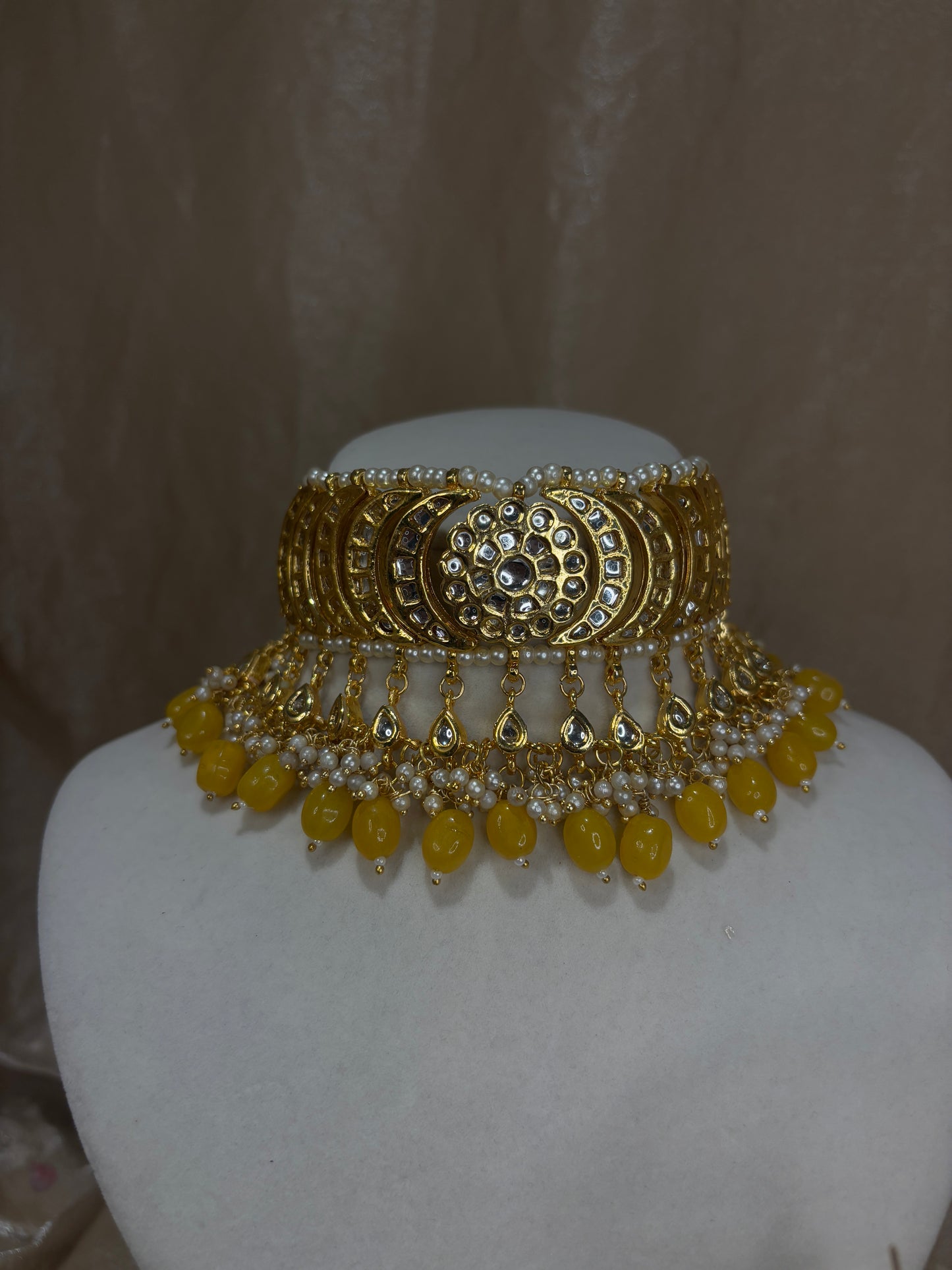 Yellow kundan choker set