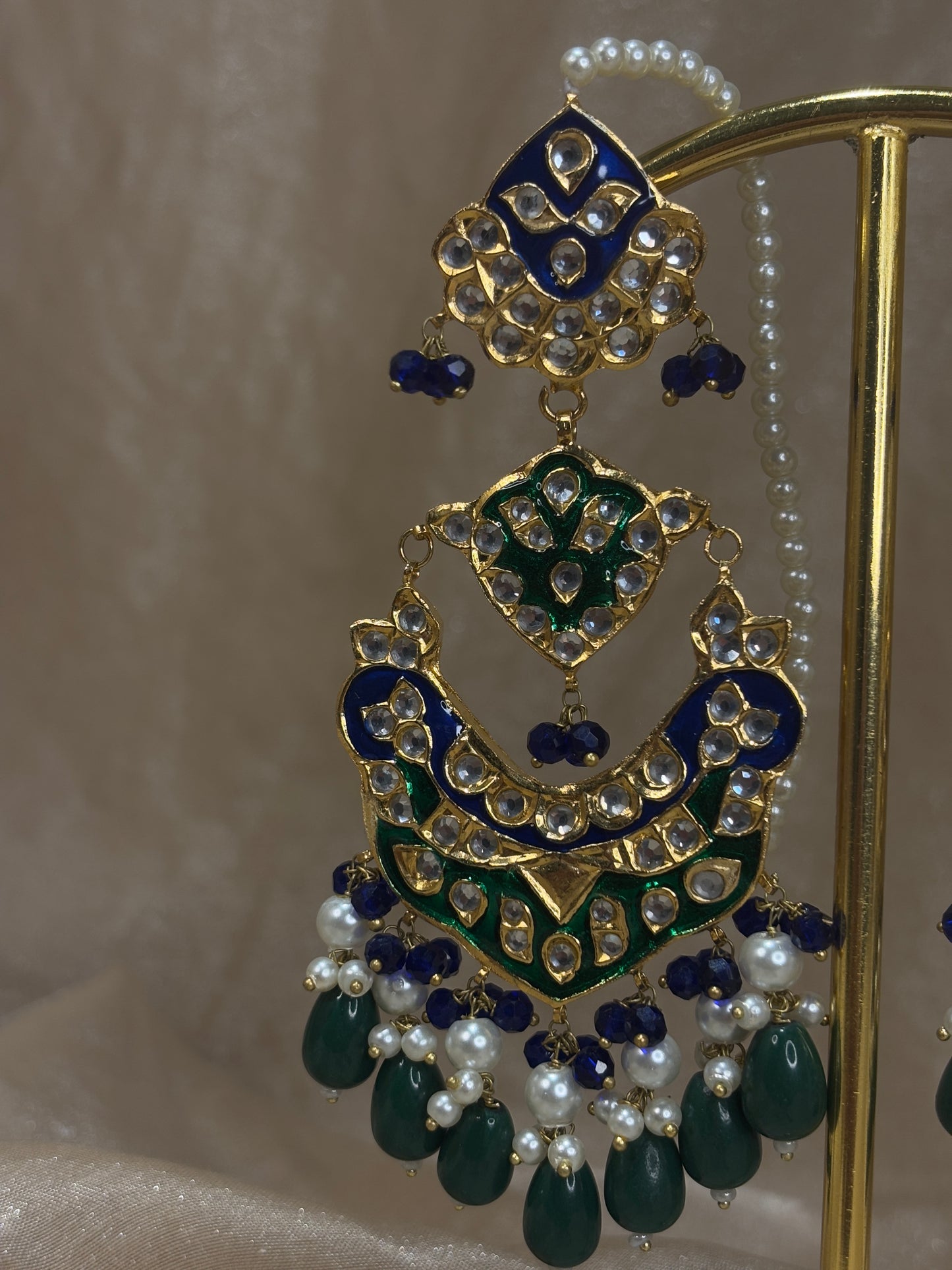 Navy blue/emerald green thappa kunda earring/passa set