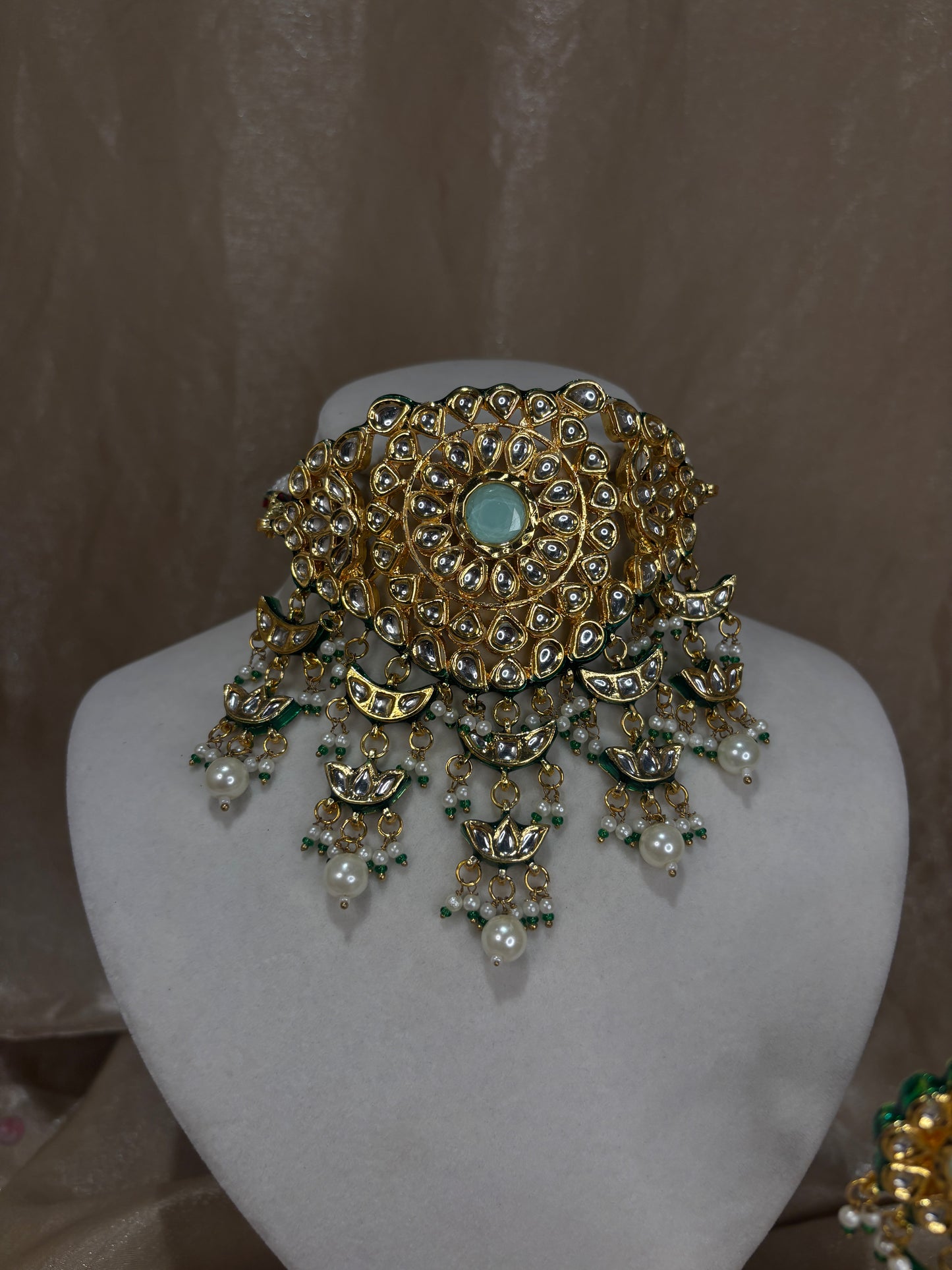 Mint green kundan choker set