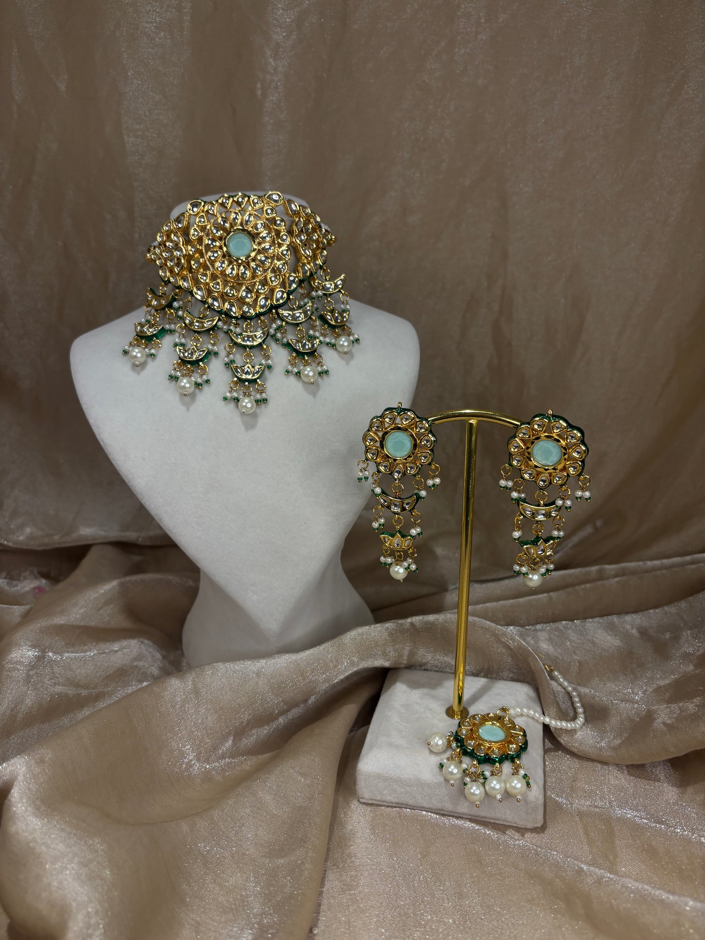Mint green kundan choker set