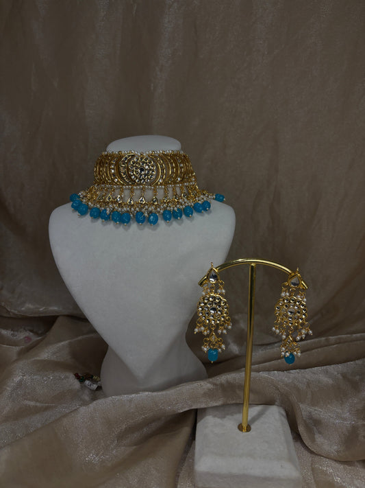Sky blue kundan choker set