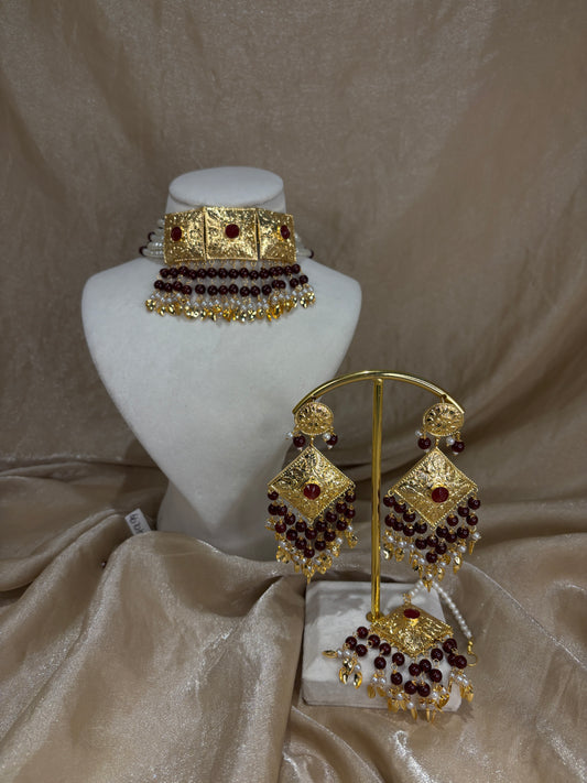 Maroon jadau choker set