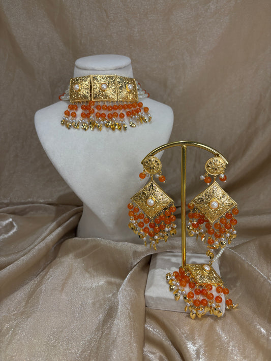 Orange jadau choker set