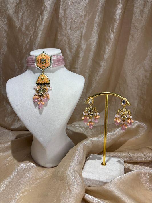 Baby pink and orange choker set