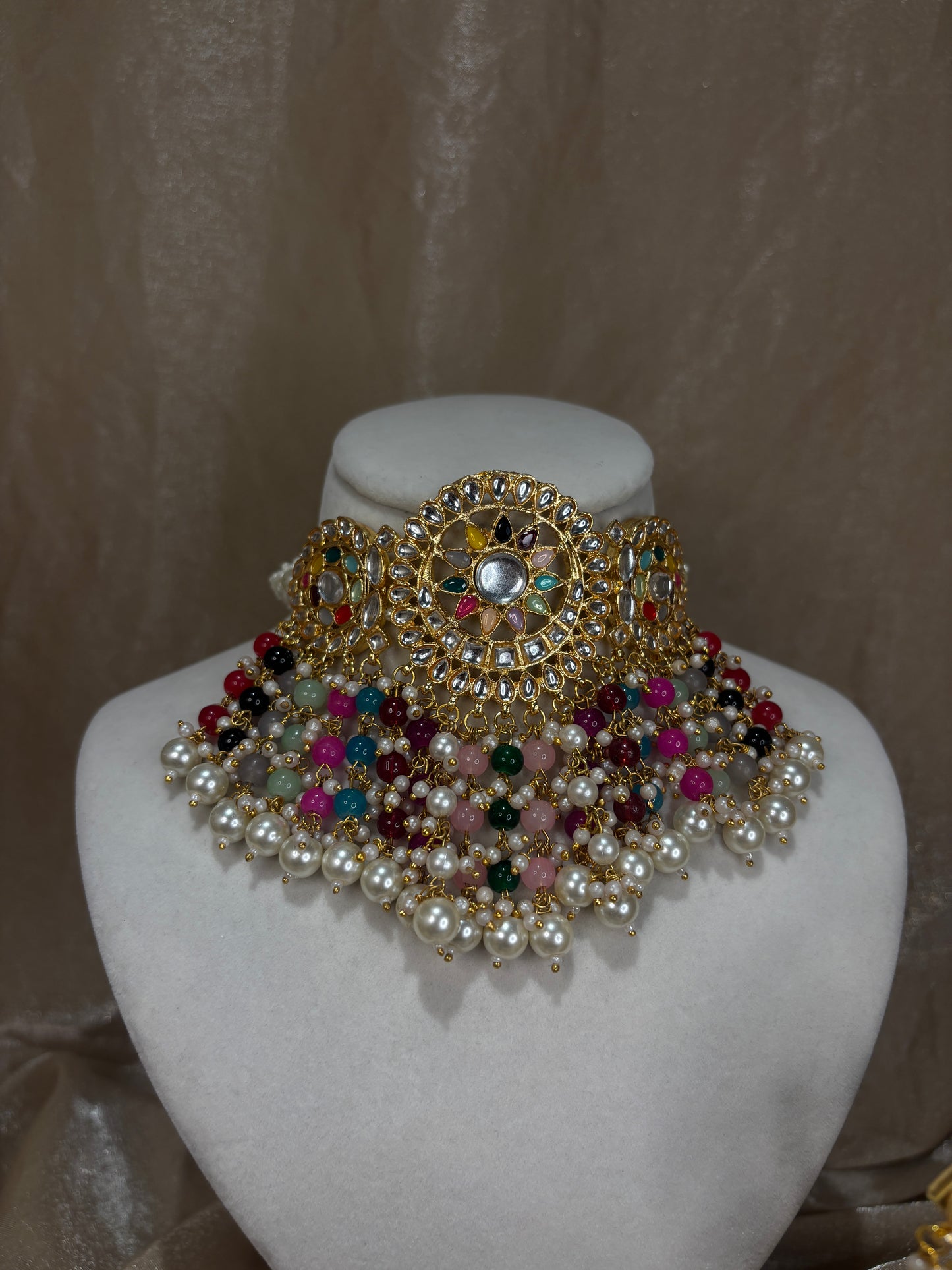 Multi coloured kundan choker set