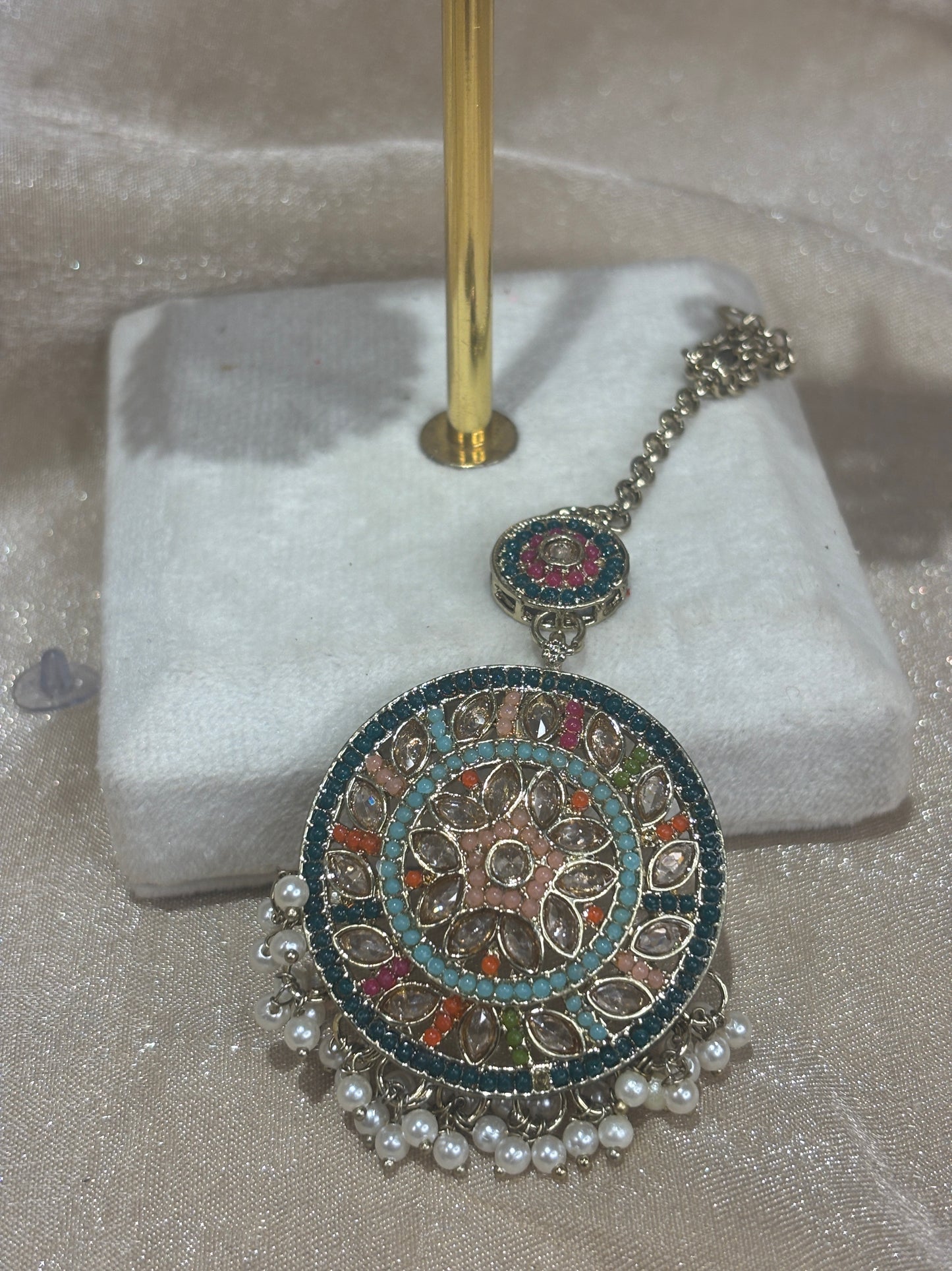 Multi-colour jhumki/tikka set
