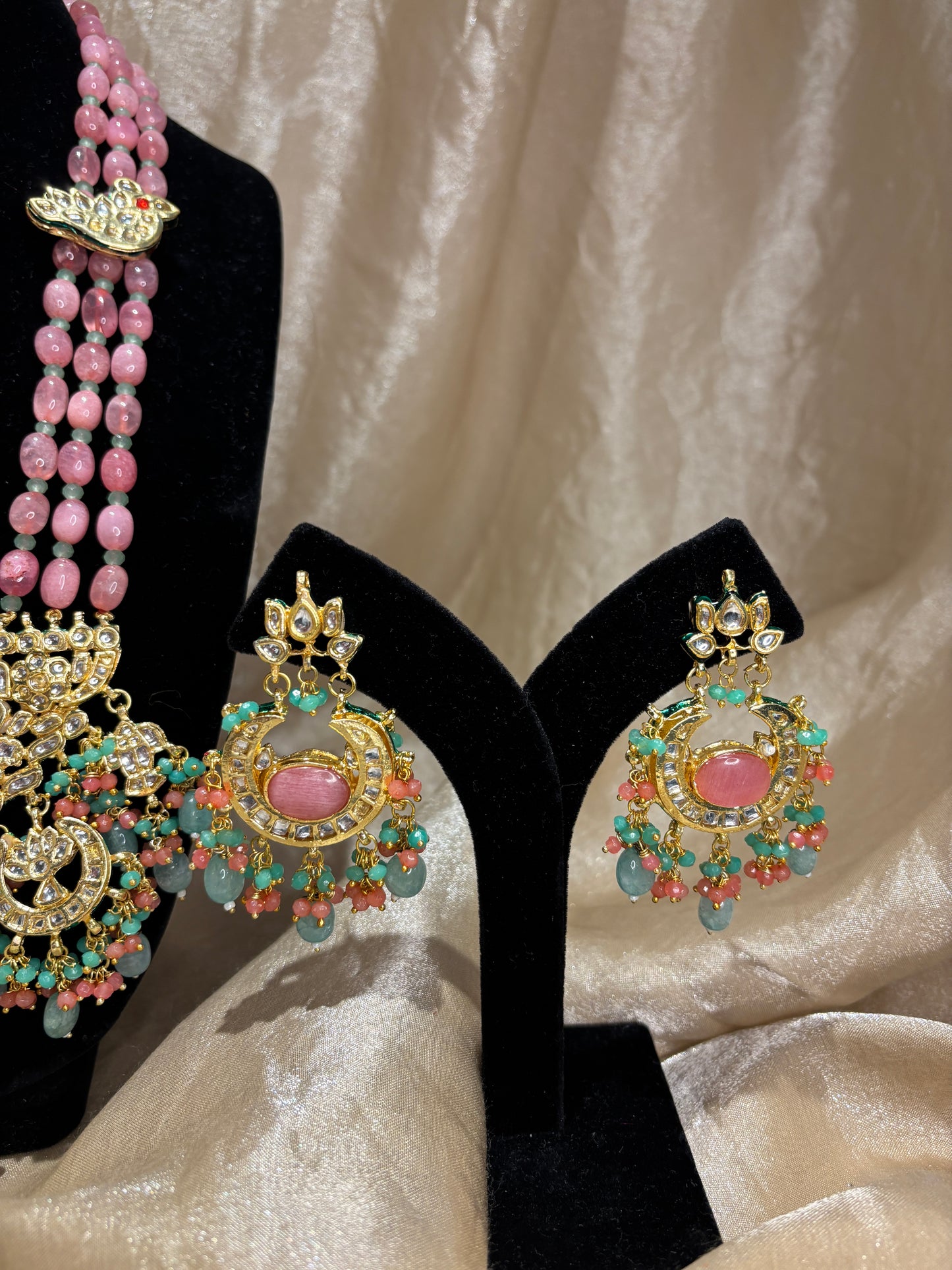 Baby pink and blue necklace set