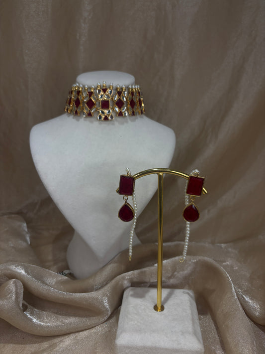 Maroon thappa kundan set