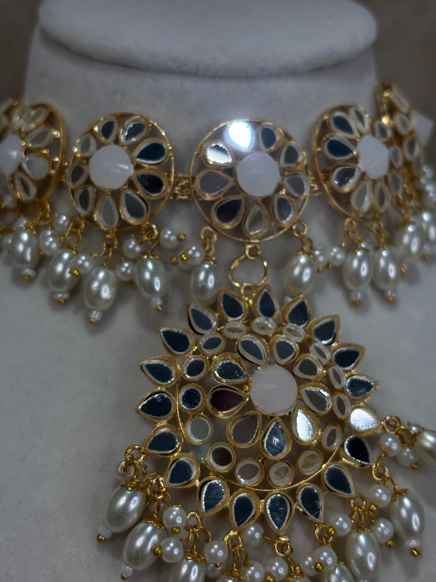 White mirror work choker set