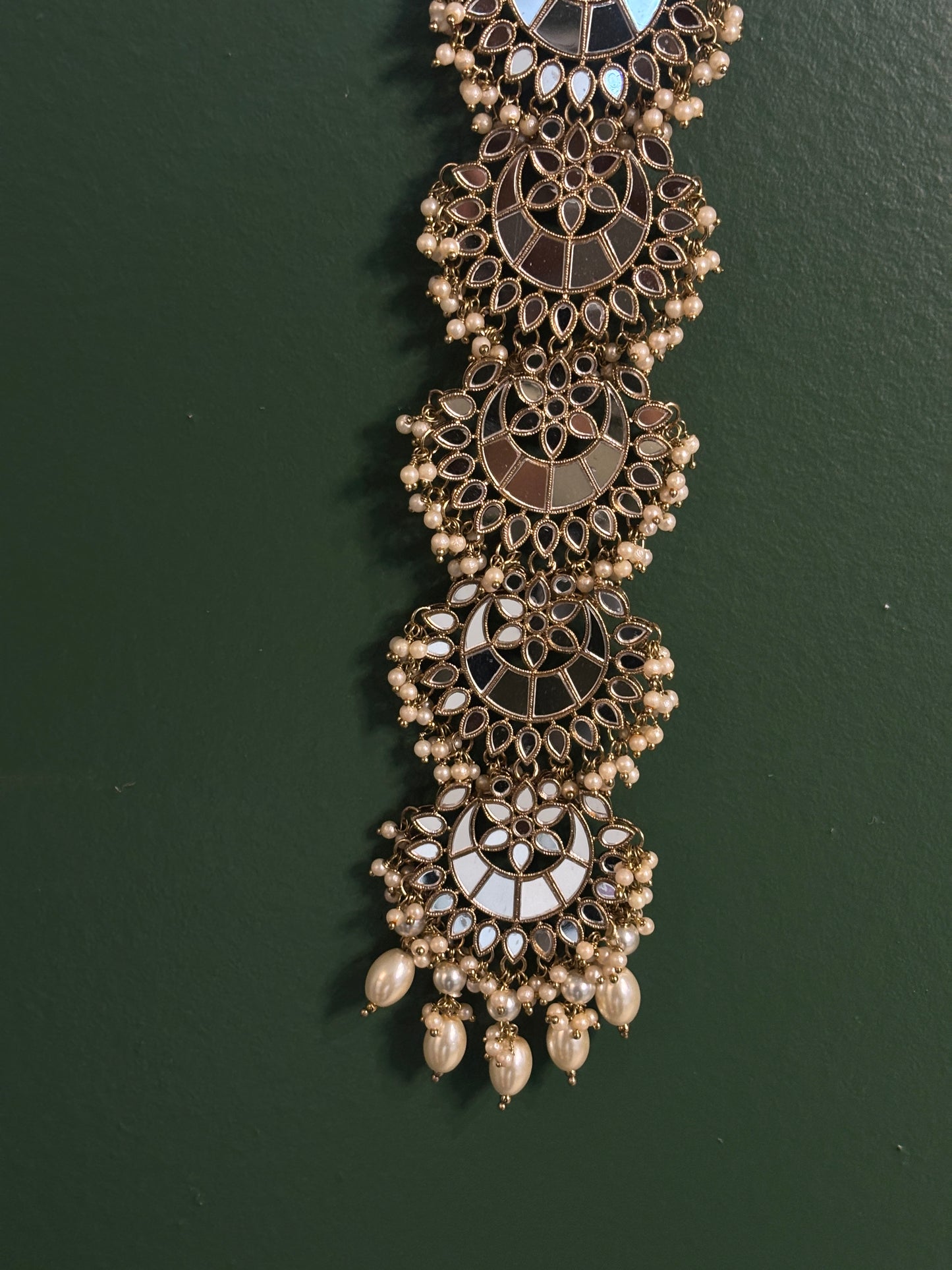 Mirror work braid accessory with pearl details
