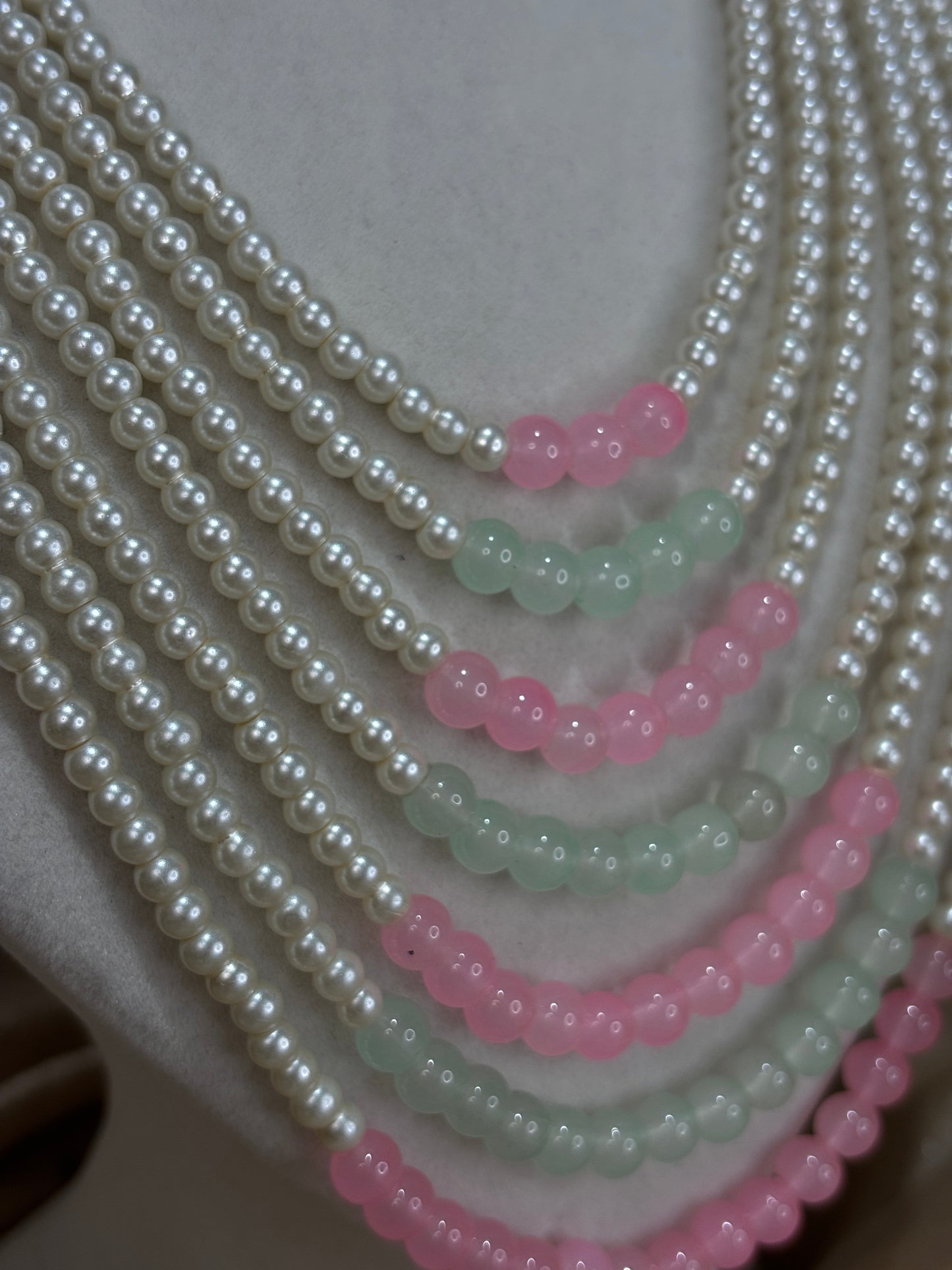 Mint green/baby pink jadau necklace set