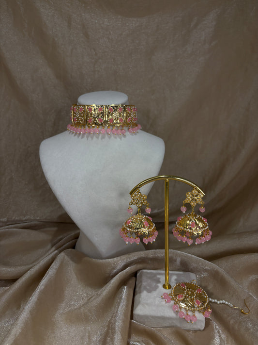 Baby pink jadau choker set