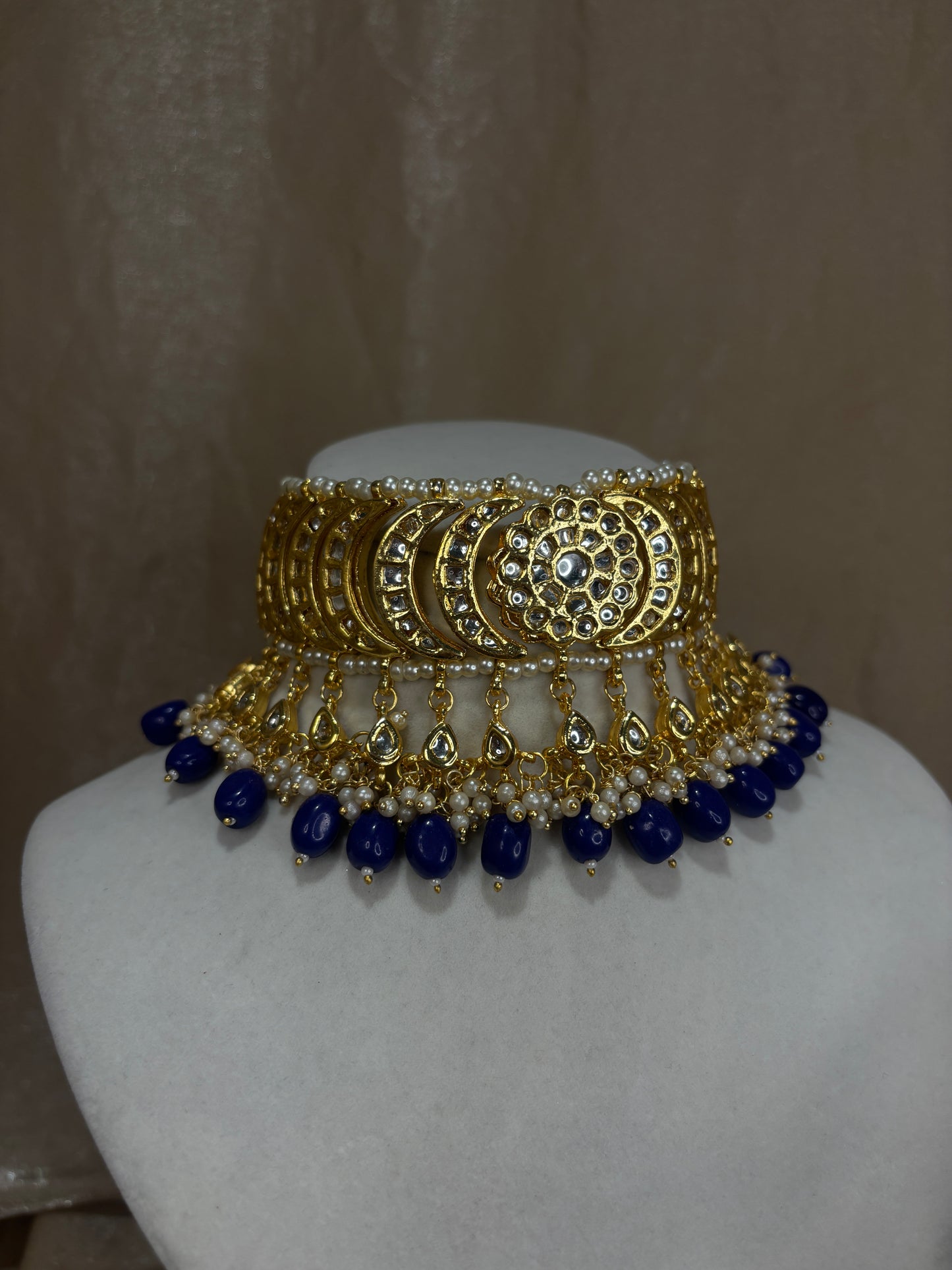 Navy blue kundan choker set