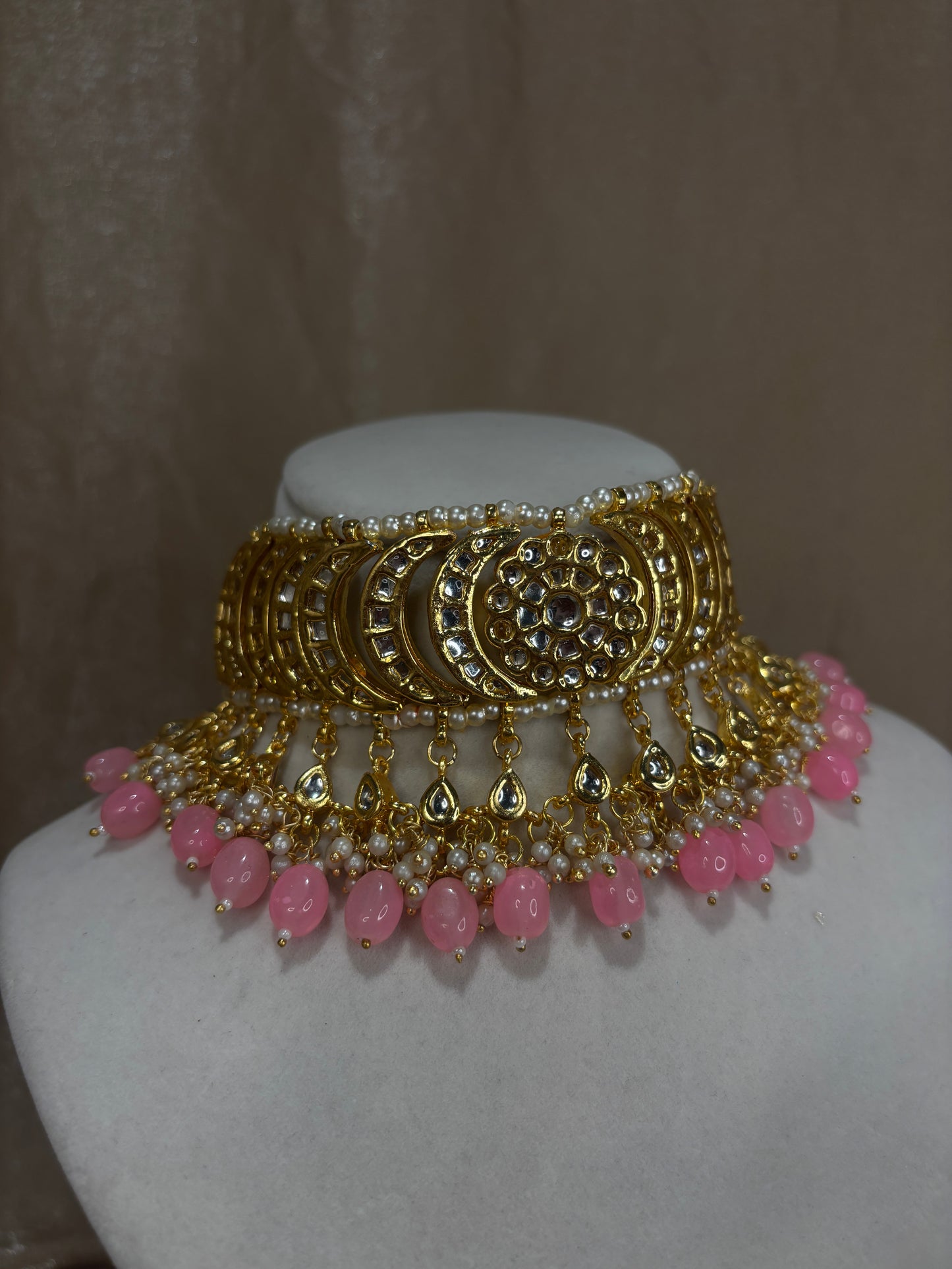 Pink kundan choker set