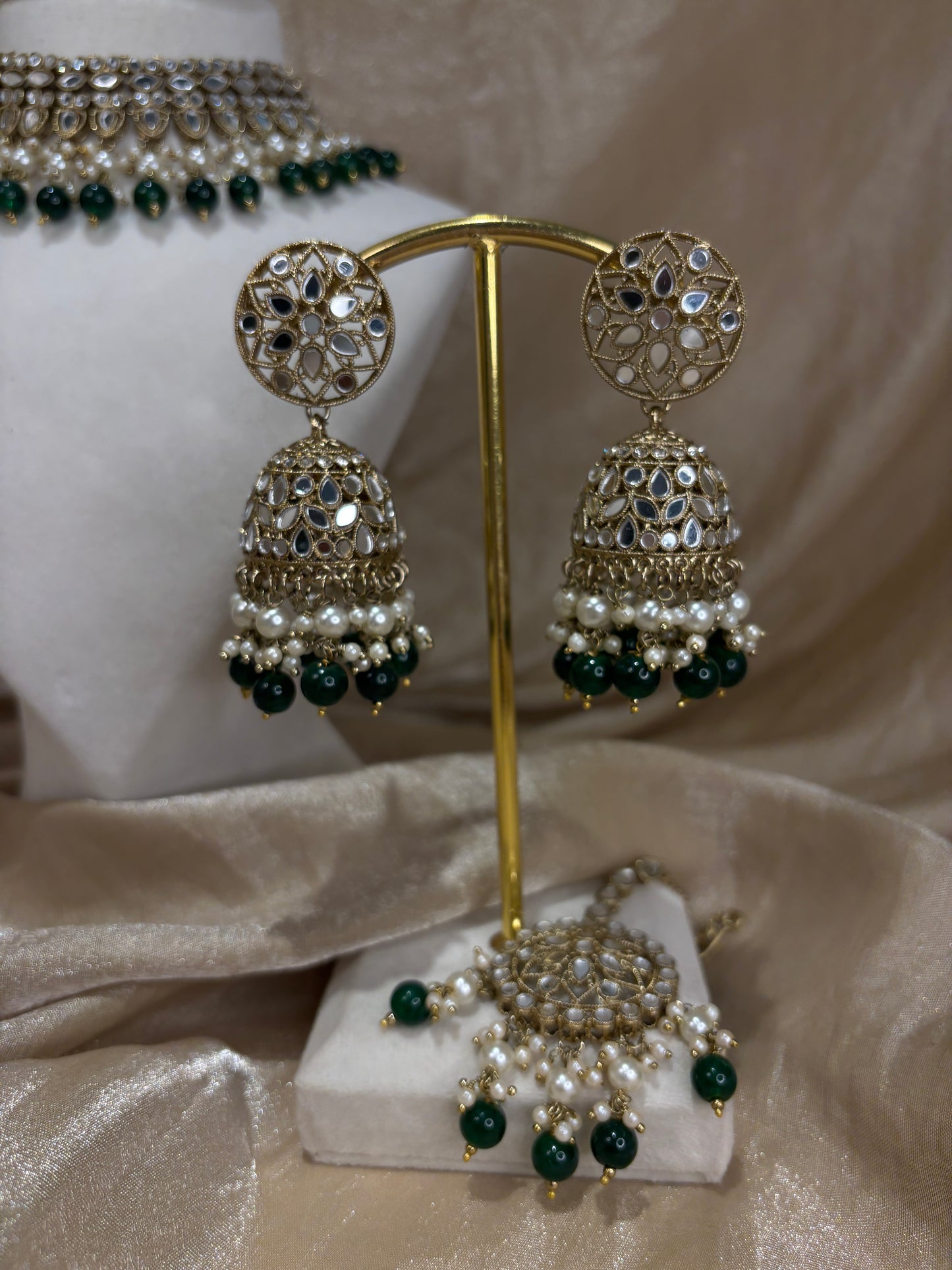 Emerald green mirror work set