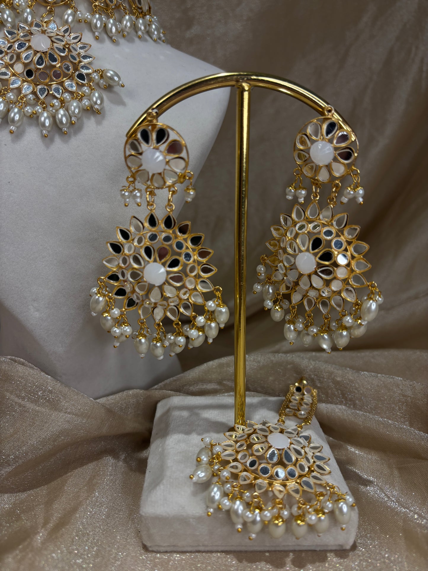 White mirror work choker set