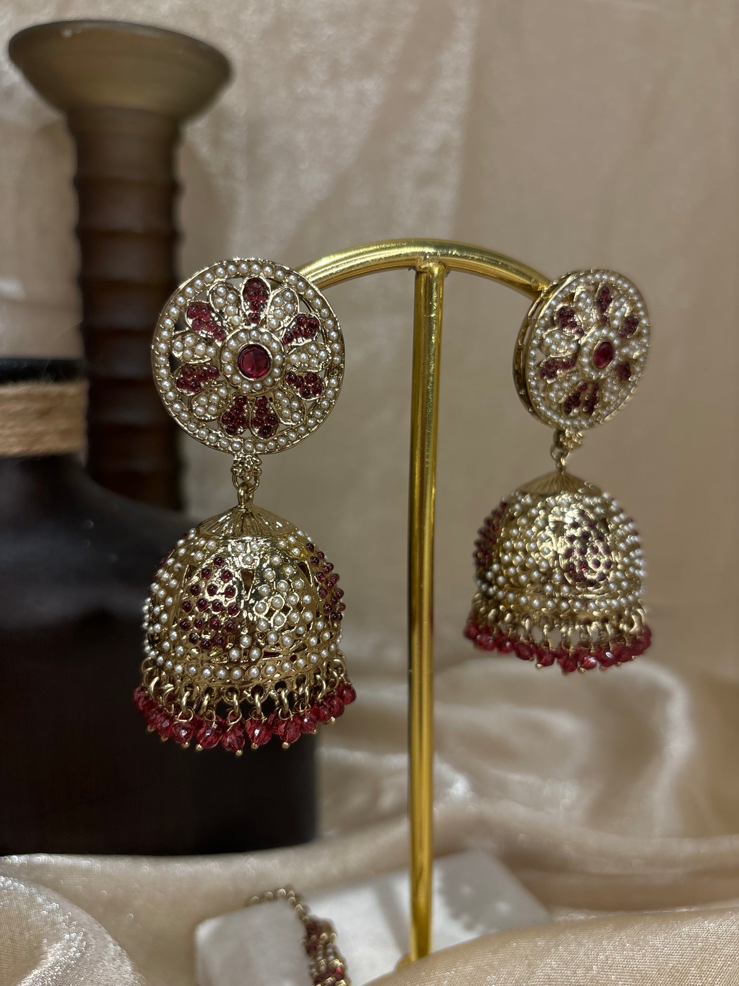 Maroon jhumki/tikka set