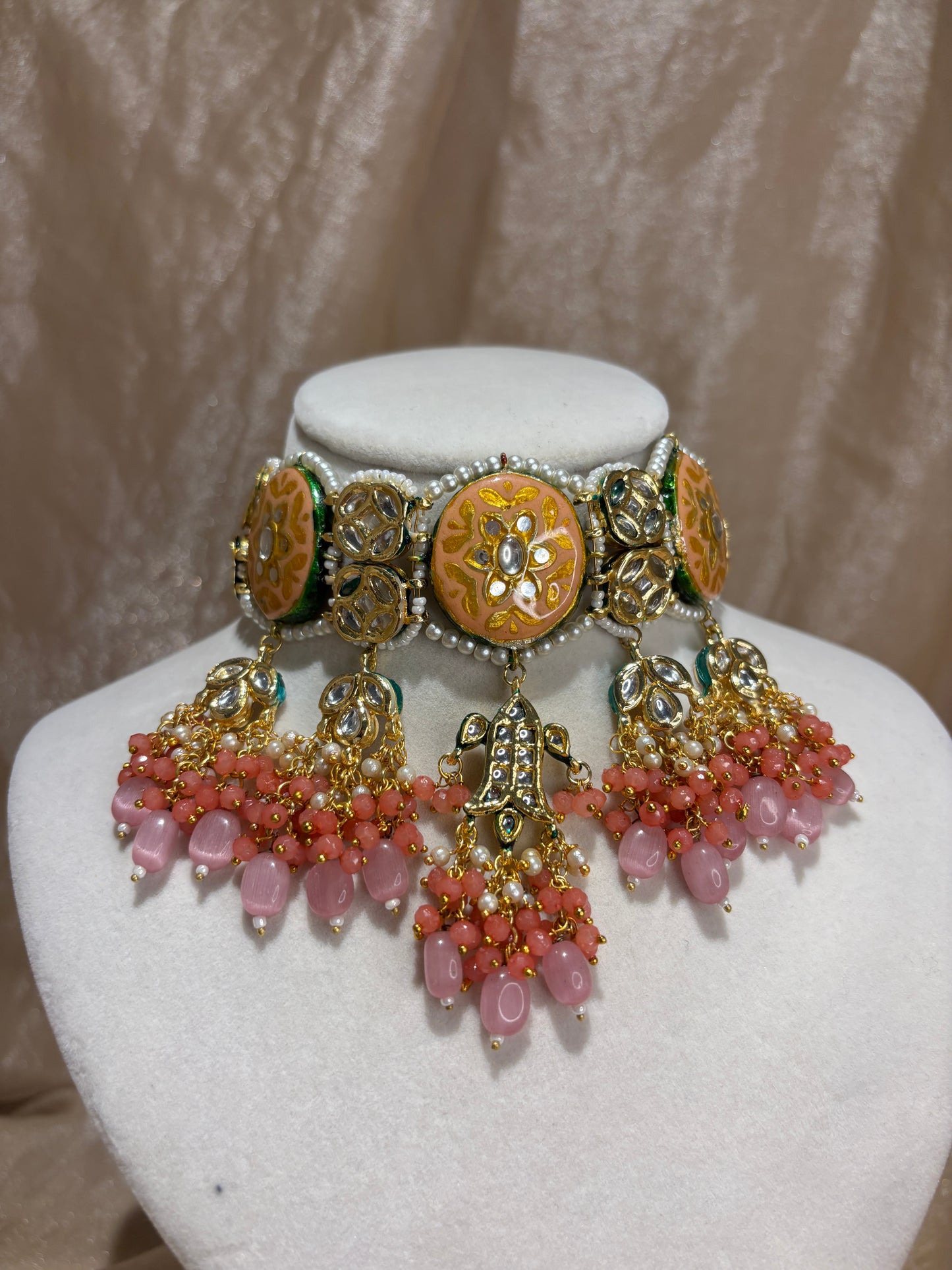 Orange and baby pink choker set