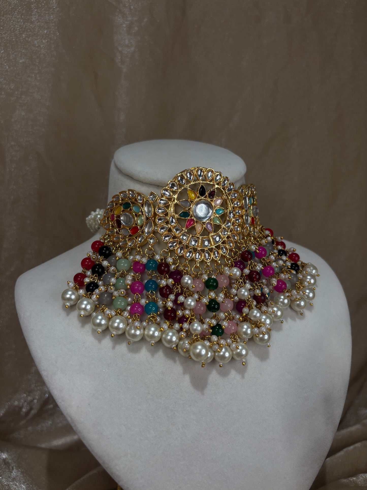 Multi coloured kundan choker set