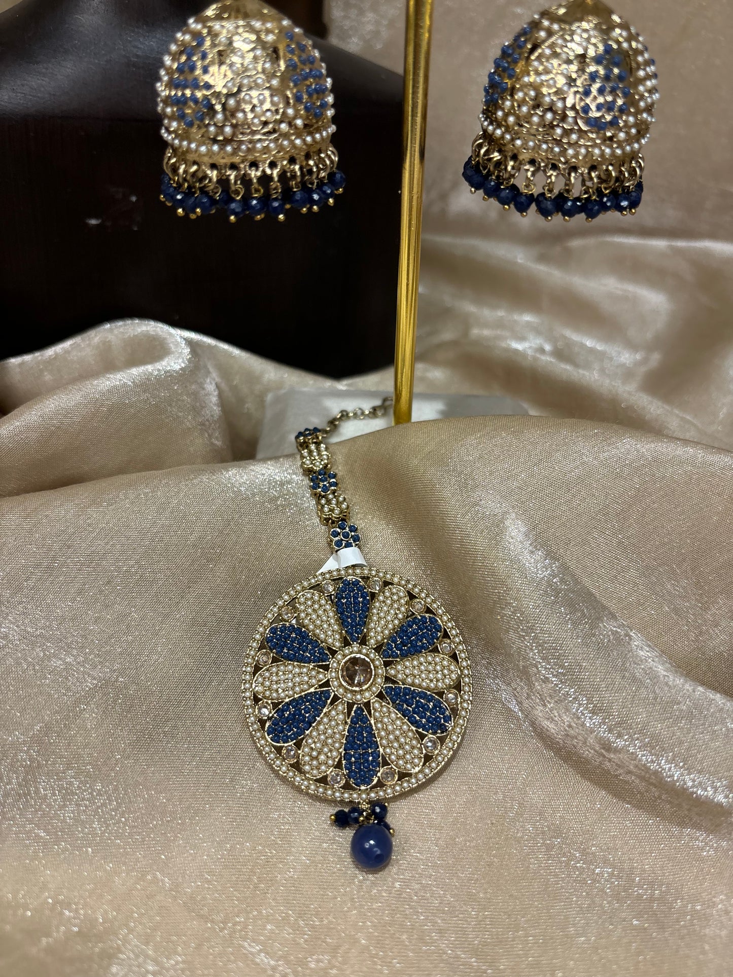 Royal blue jhumki/tikka set
