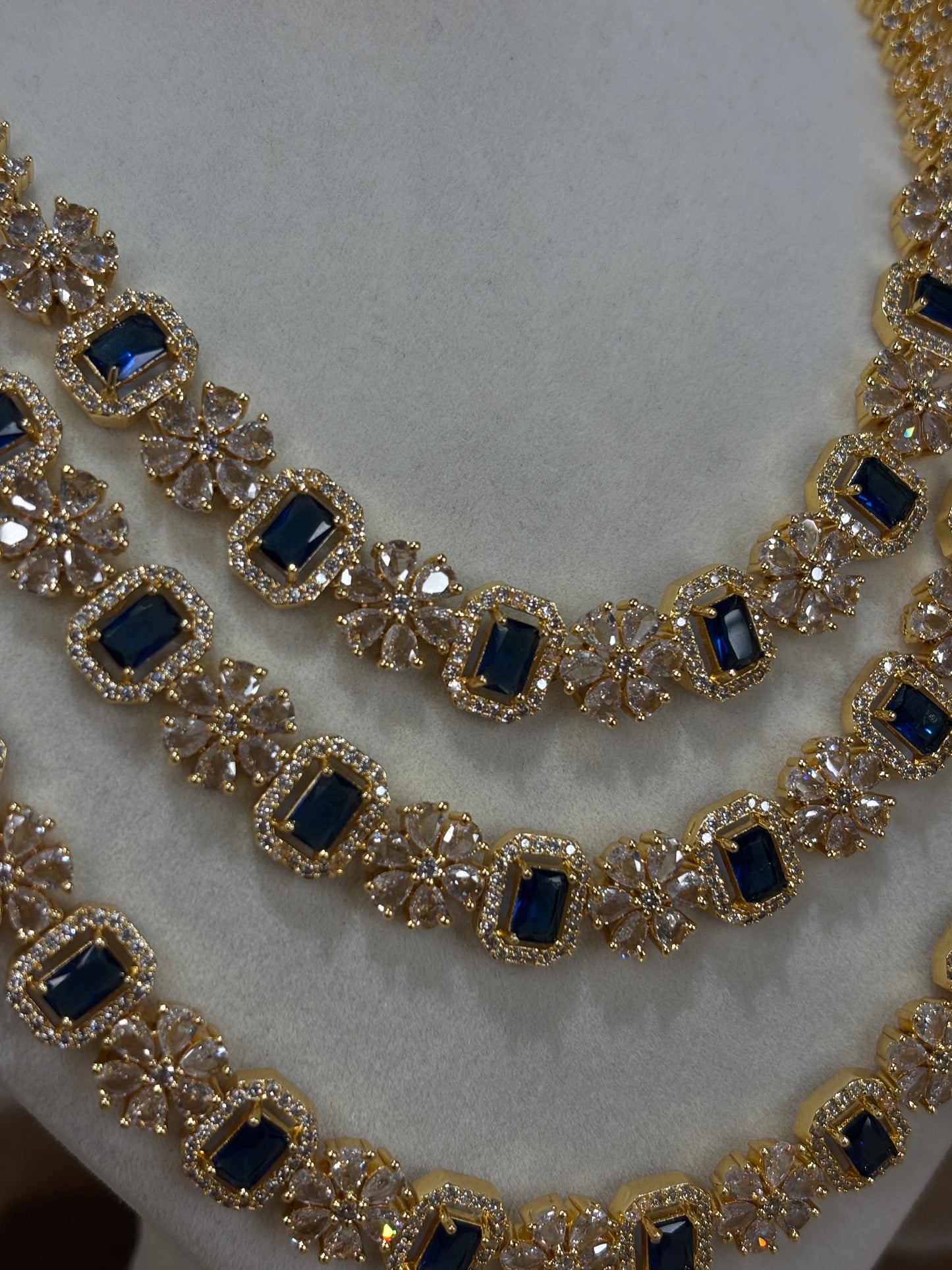 Navy blue American diamond necklace set