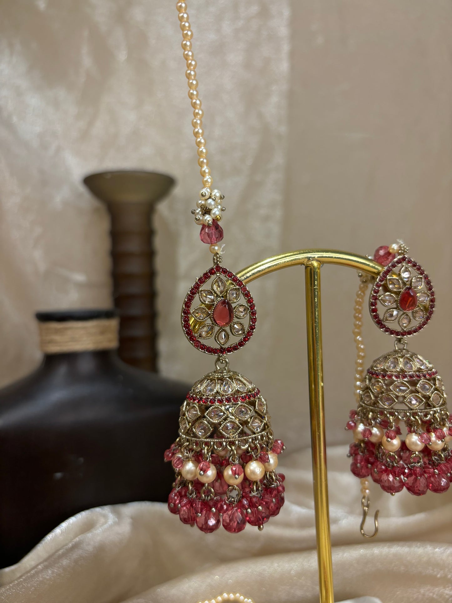 Hot pink earring/tikka set