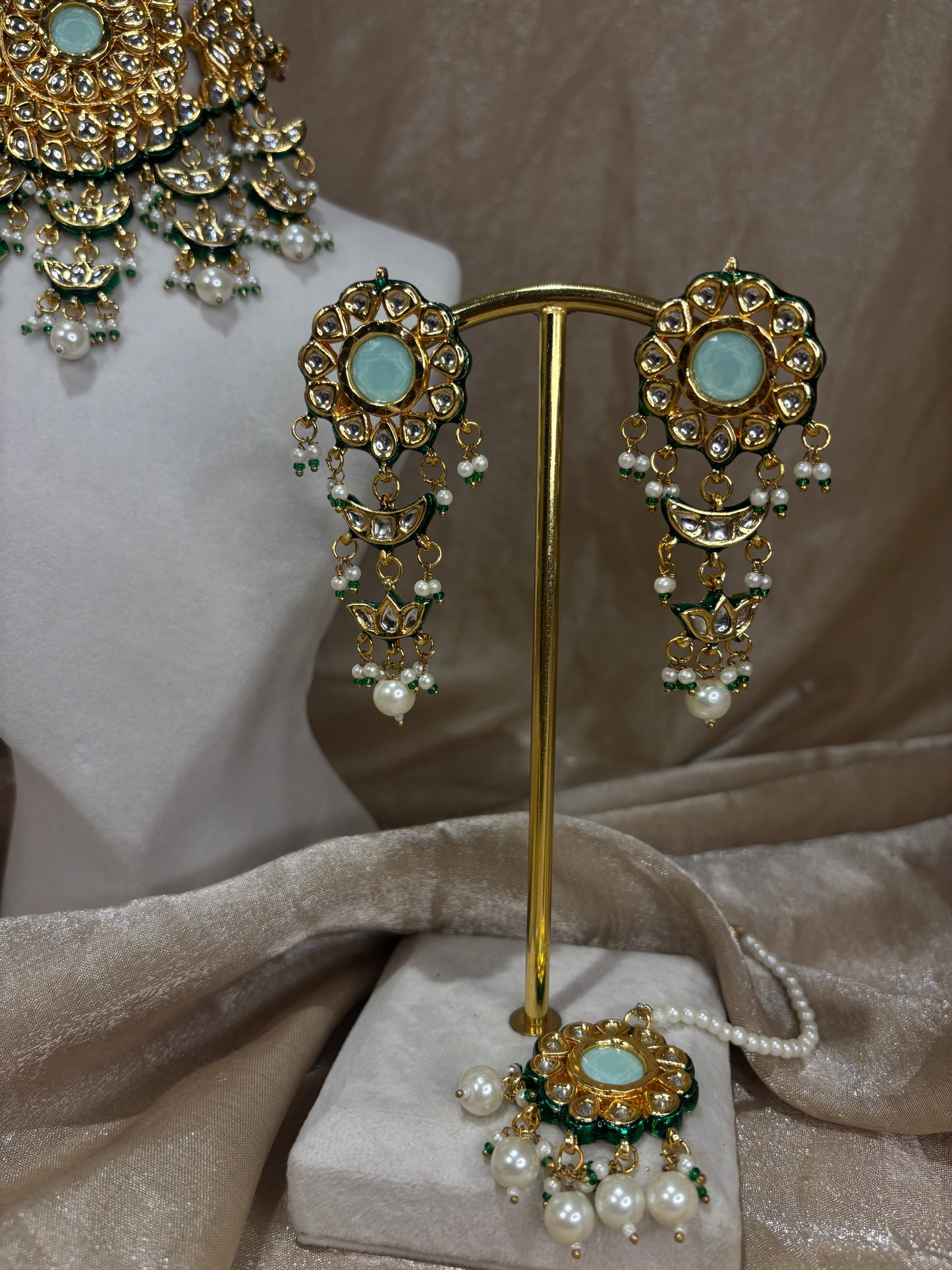 Mint green kundan choker set