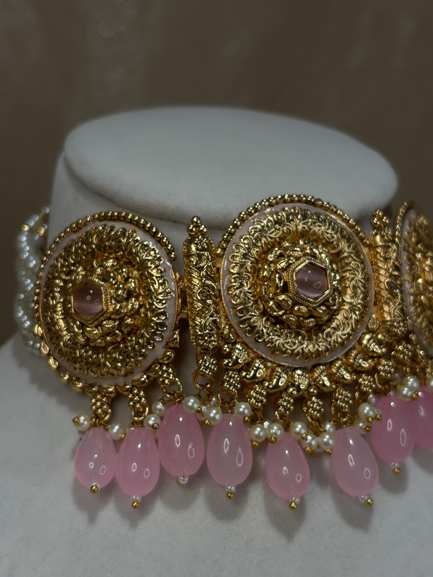 Baby pink antique gold choker set