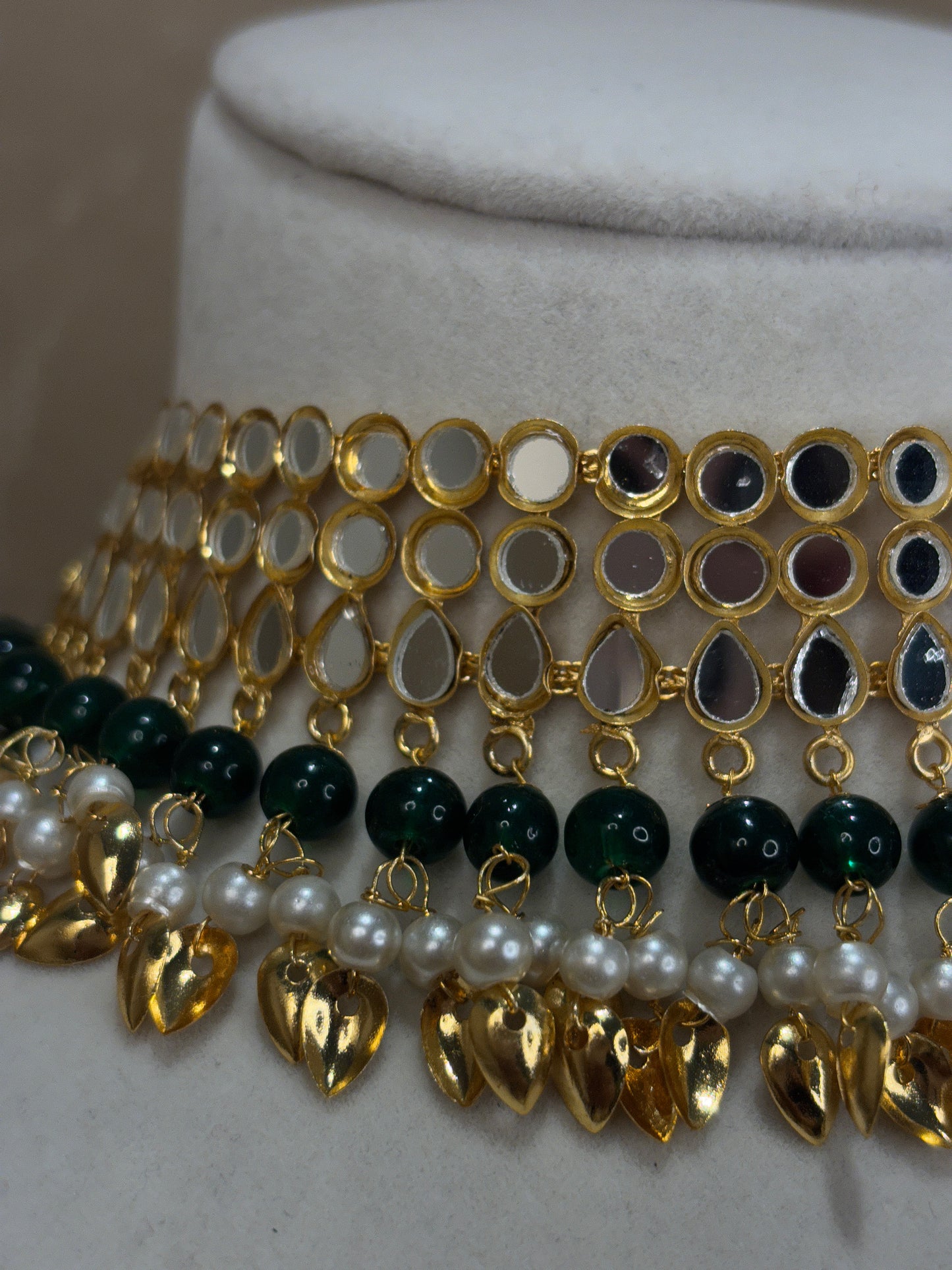 Emerald green mirror work choker set