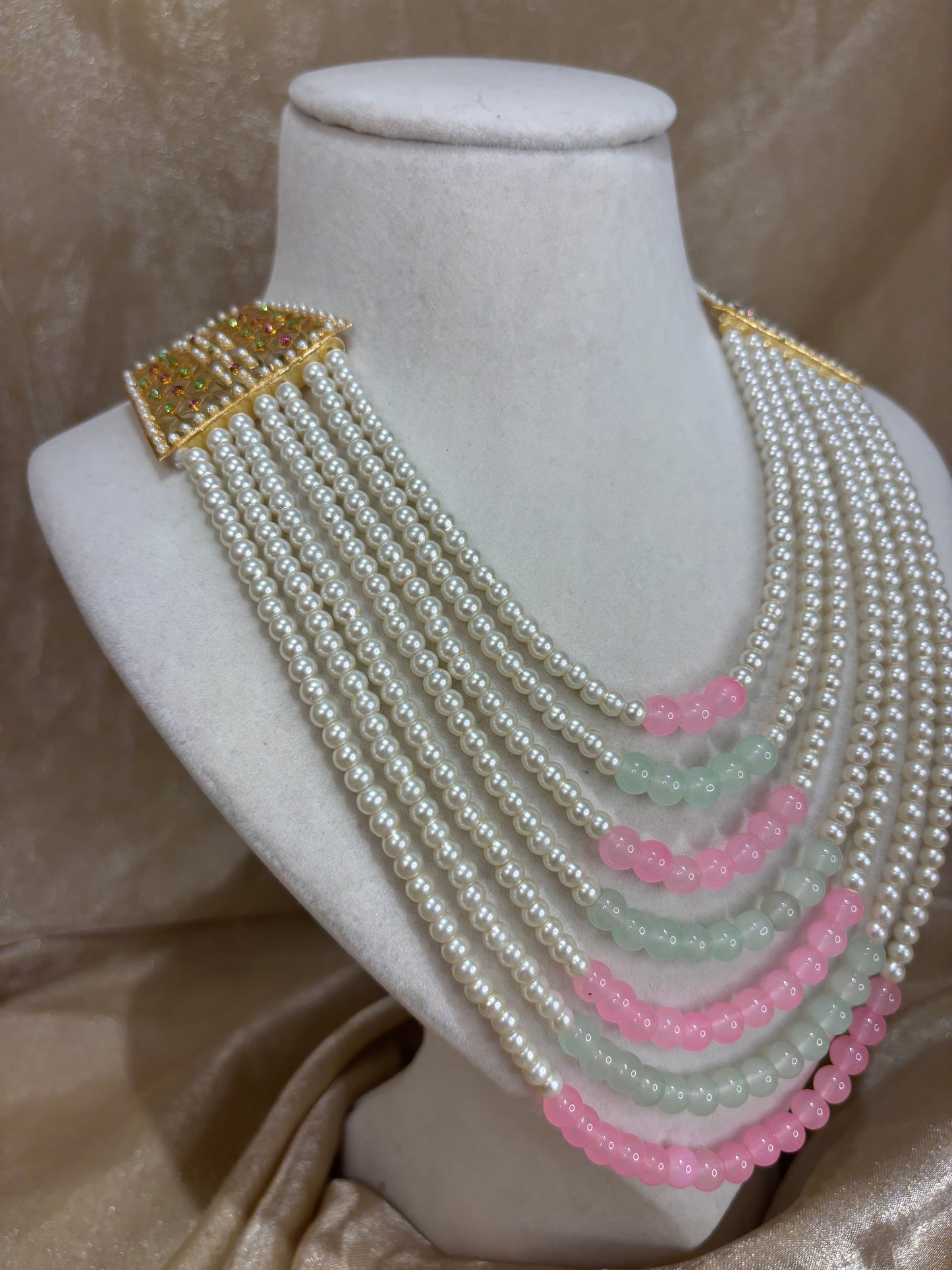 Mint green/baby pink jadau necklace set
