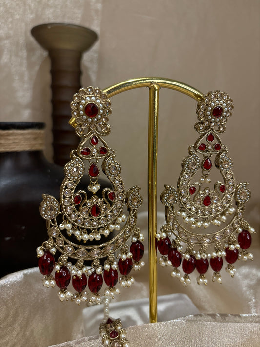 Maroon earring/tikka set