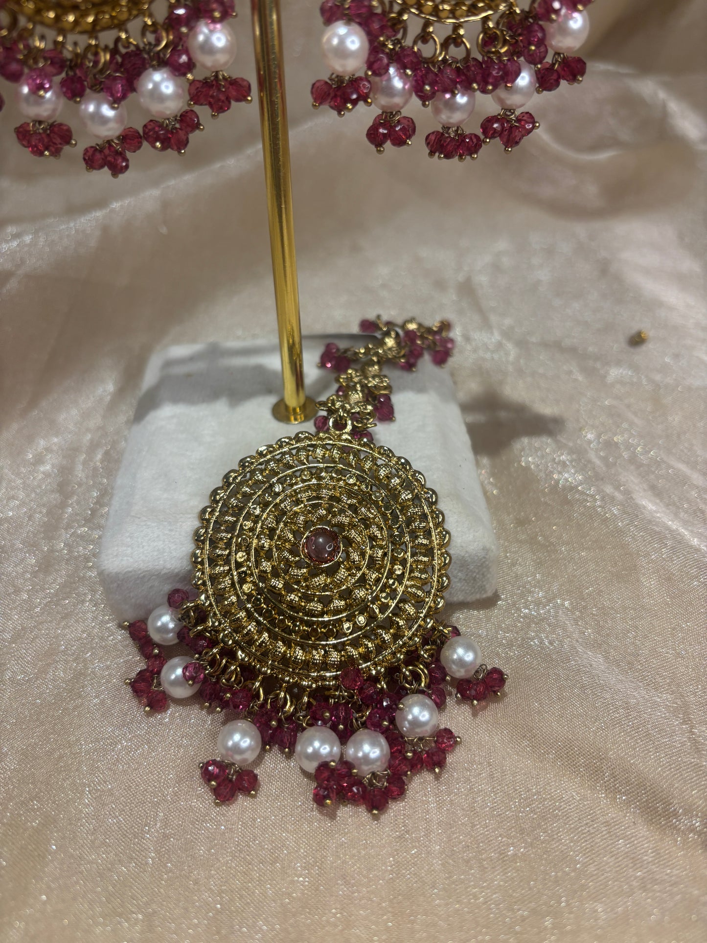 Maroon earring/tikka set