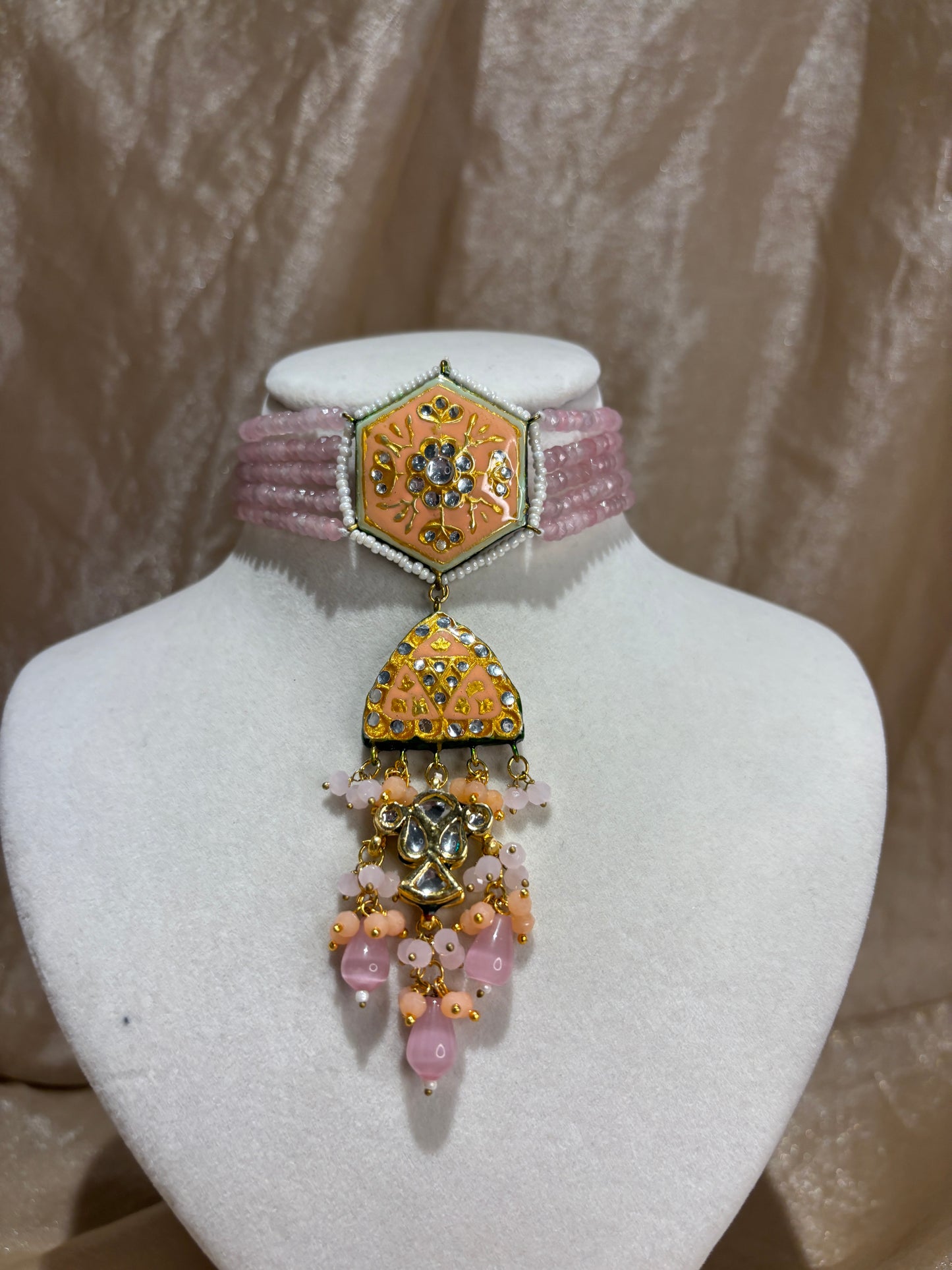 Baby pink and orange choker set