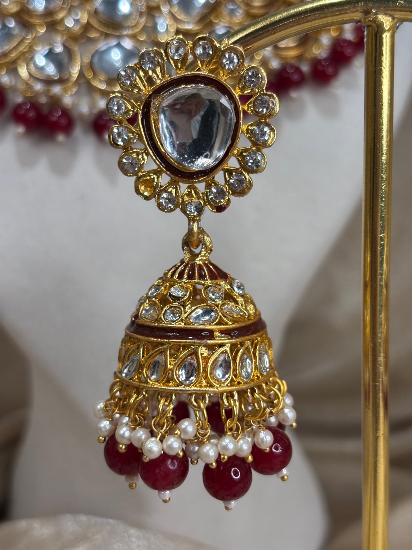 Maroon uncut kundan statement necklace set