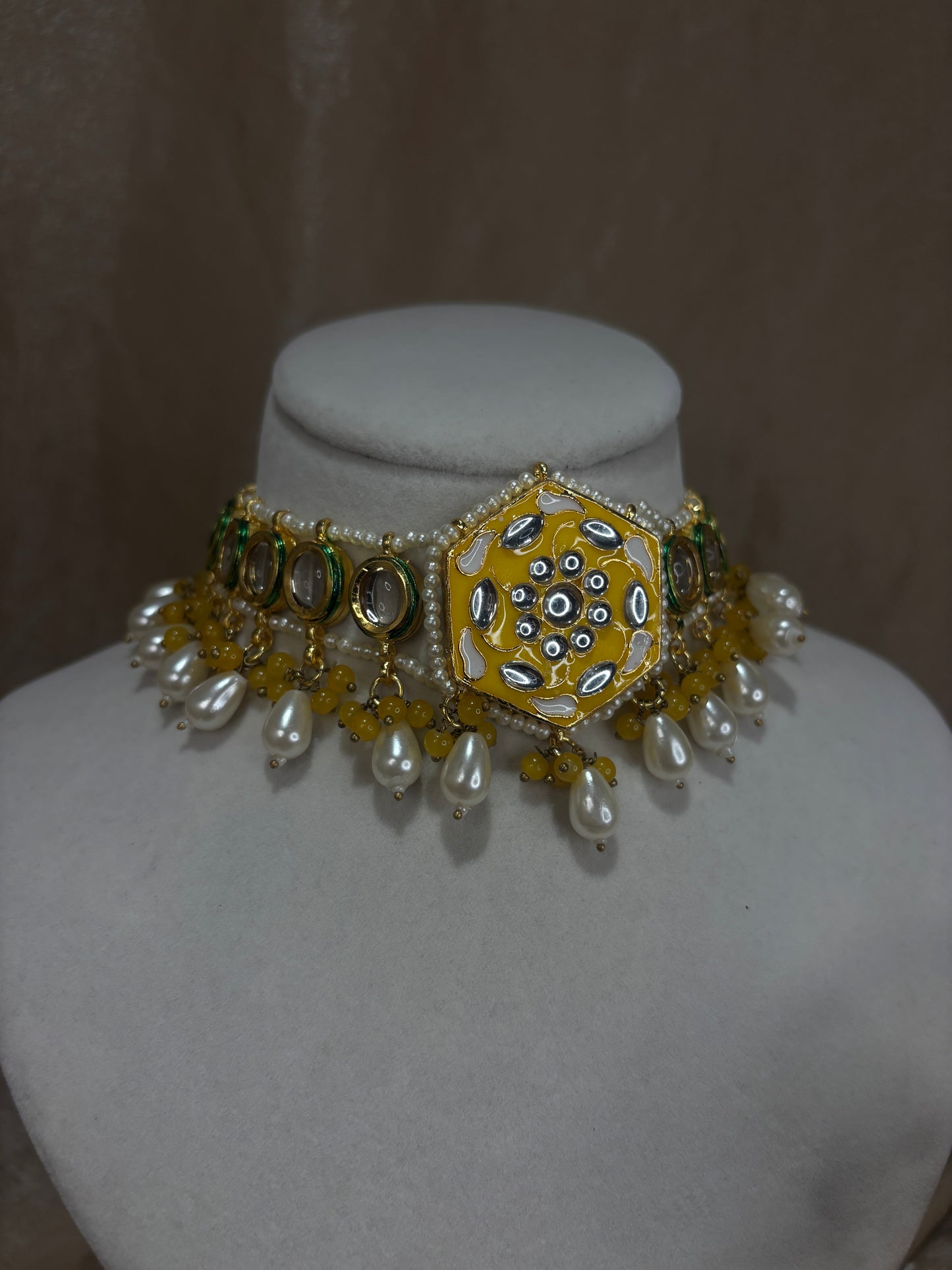 Yellow kundan choker set