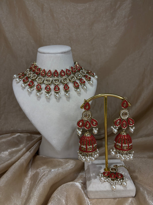 Red statement necklace set