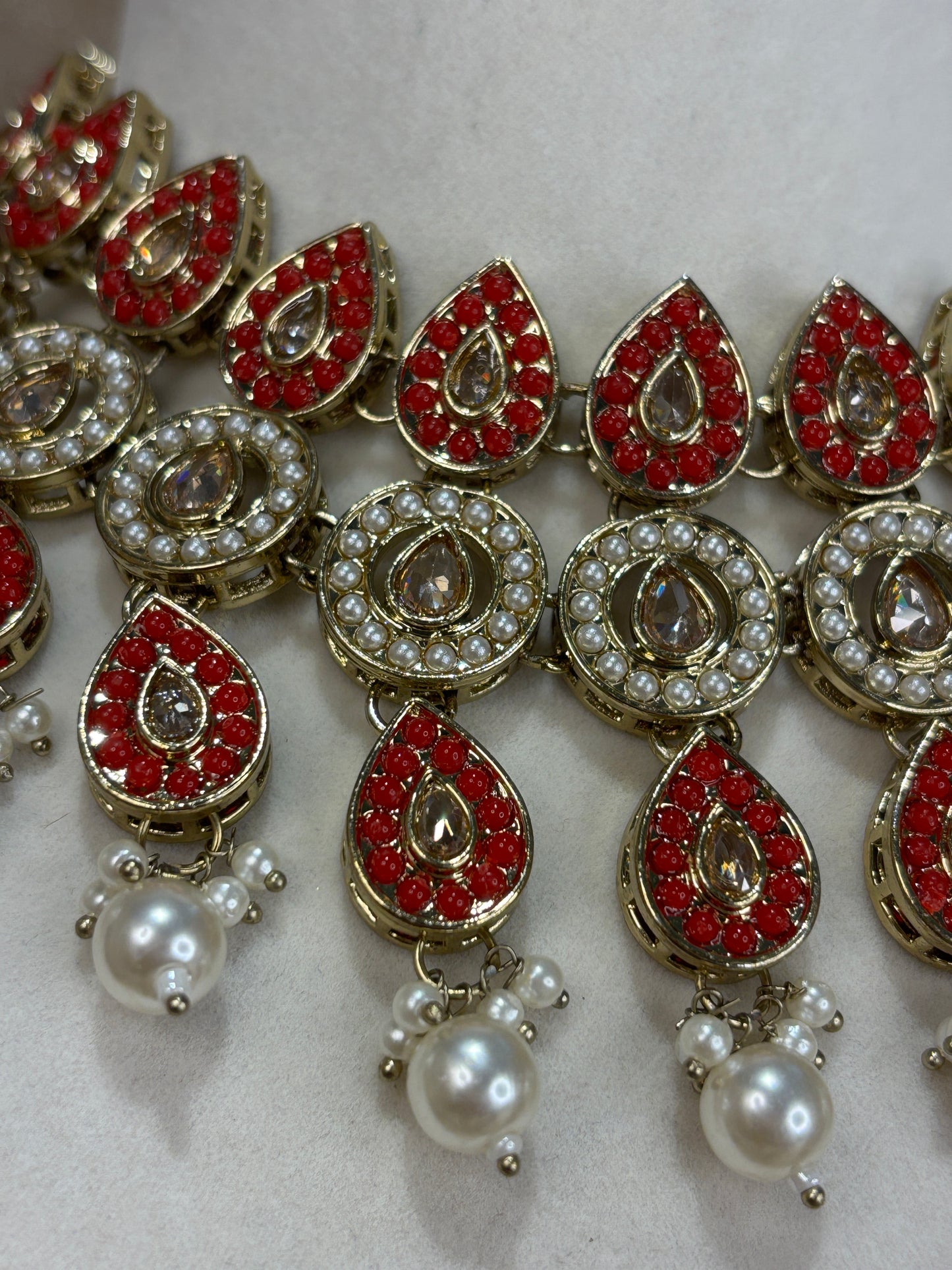 Red statement necklace set