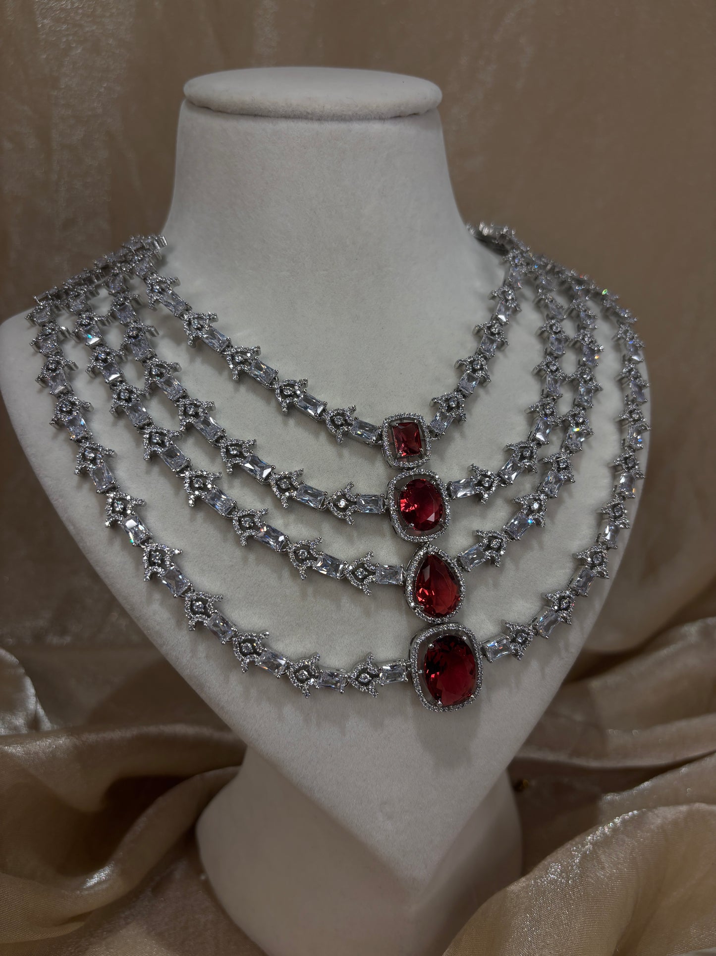 Red layered necklace set